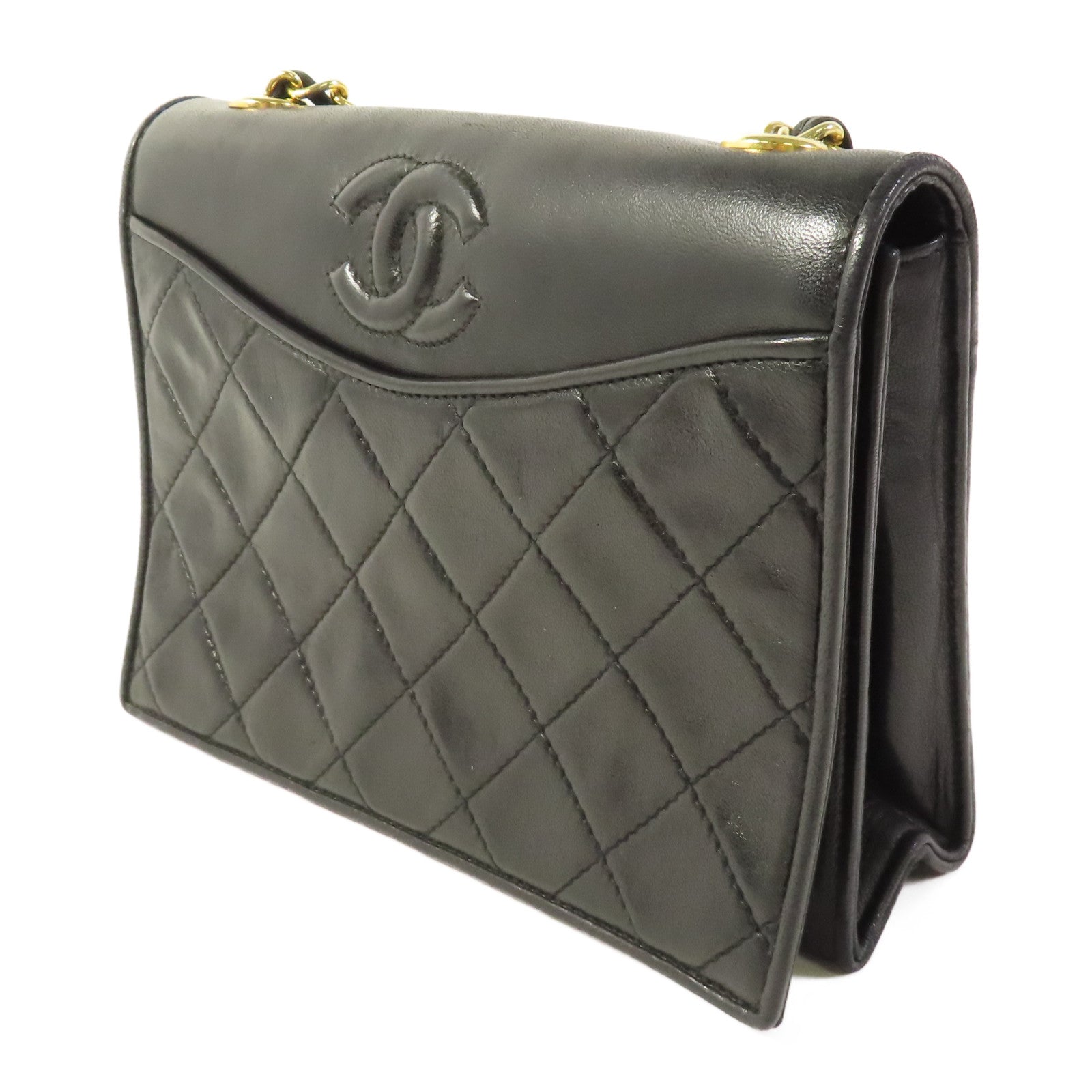 CHANEL 牛皮皮革Vintage Chain Shoulder金扣鏈帶肩背袋