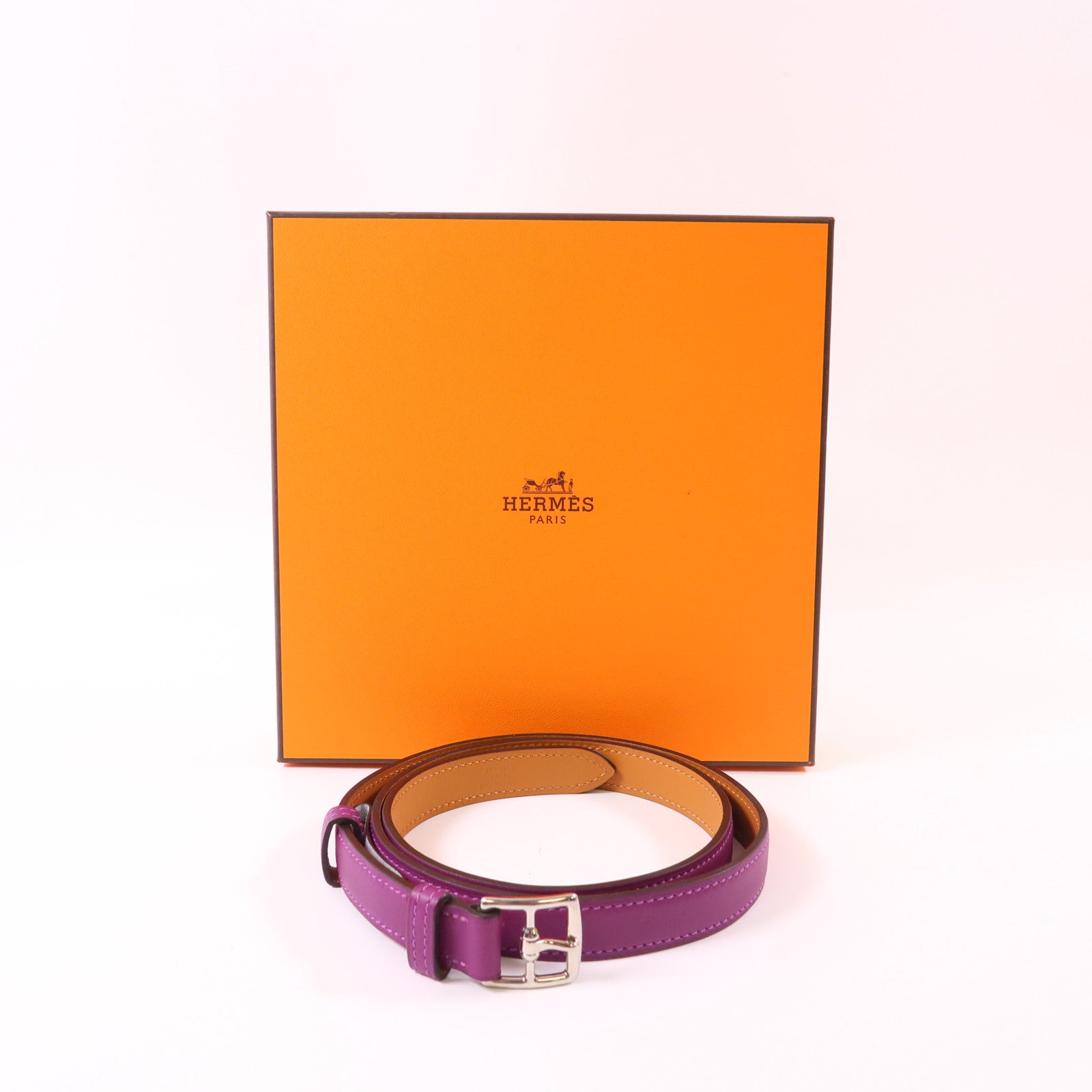 HERMES Swift皮革Etriviere Leather Belt銀扣皮帶Anemone