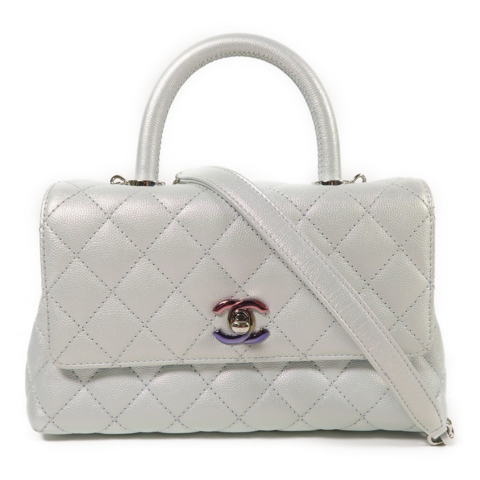 CHANEL 【激減優惠】牛皮皮革Co Co Handle銀扣鏈帶手挽肩背兩用袋