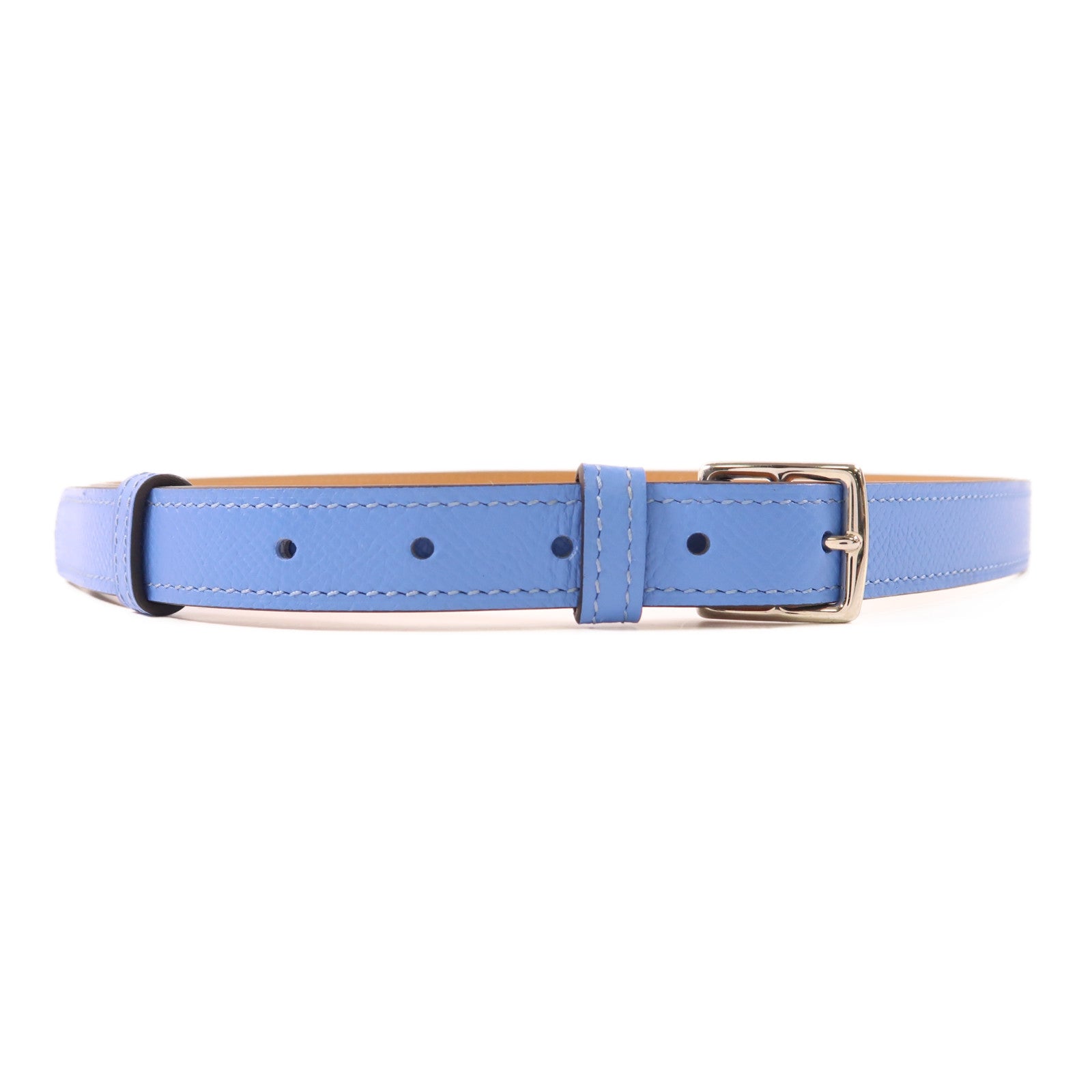 HERMES 【激減優惠】Epsom皮革Etriviere Leather Belt銀扣皮帶Bleu Tempete