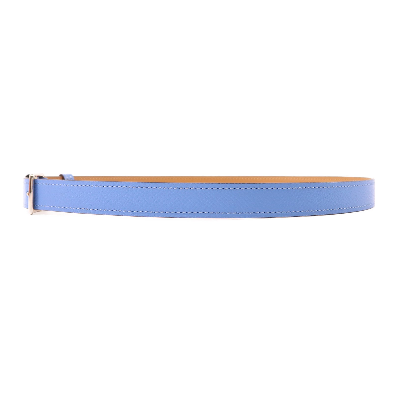 HERMES 【激減優惠】Epsom皮革Etriviere Leather Belt銀扣皮帶Bleu Tempete
