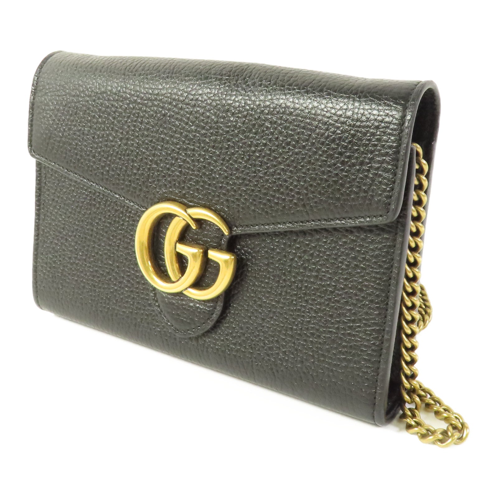 GUCCI GG GHW Chain Shoulder Bag Calfskin Leather Black