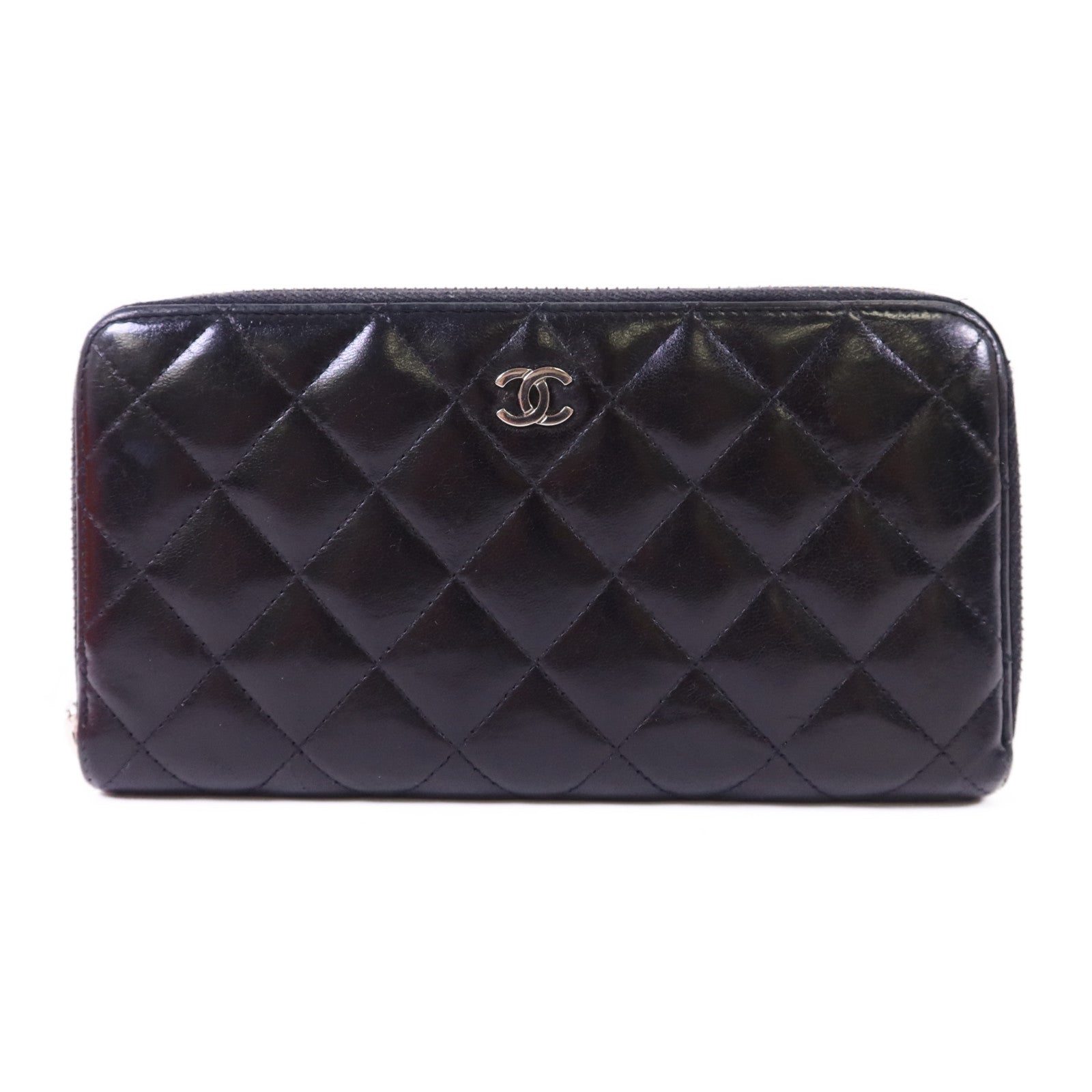 CHANEL 羊皮皮革Long Wallet銀扣長錢包