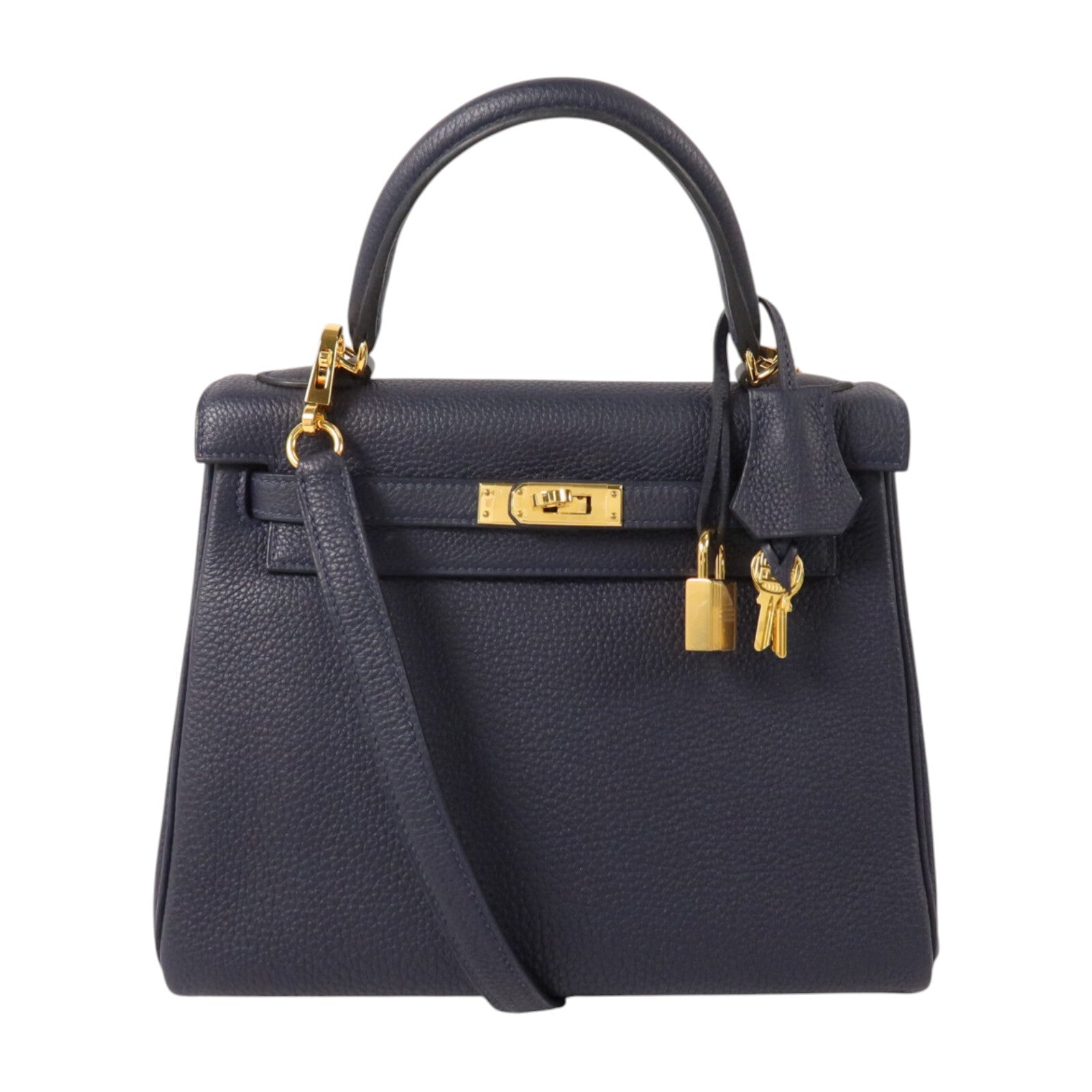 HERMES Togo皮革Kelly 25金扣手挽肩背兩用袋Blue Nuit