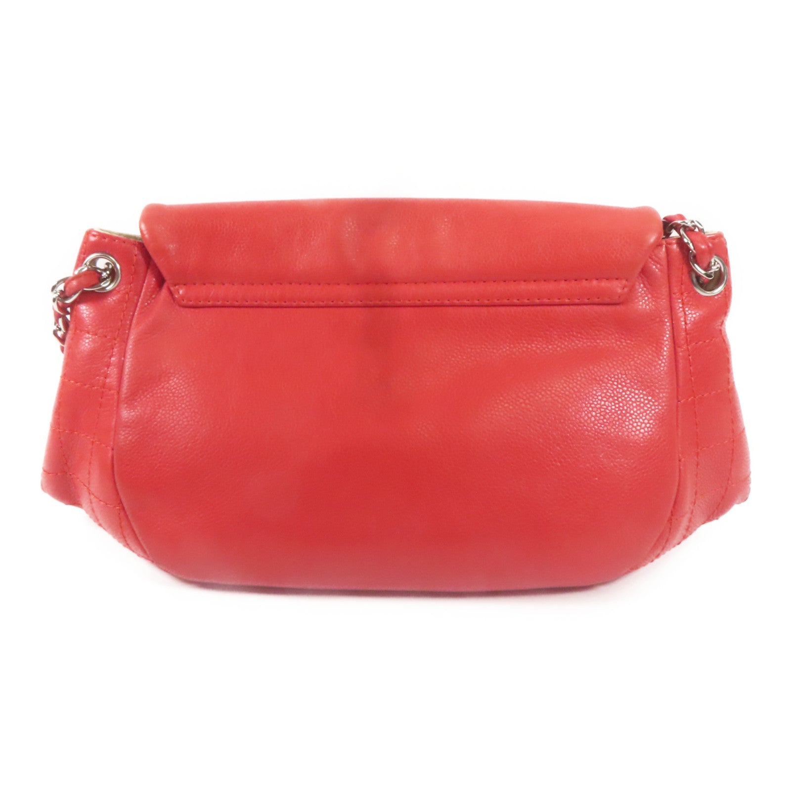 CHANEL 牛皮皮革Shoulder Bag銀扣肩背袋紅色