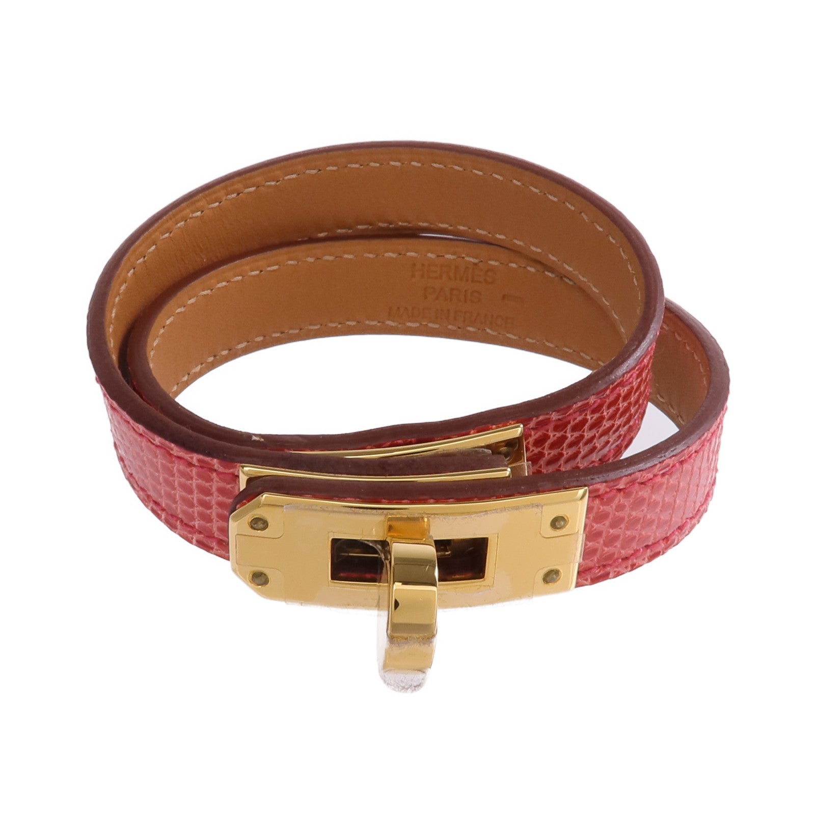 HERMES 【激減優惠】Lizard皮革Kelly Double Tour Bracelet金扣手帶