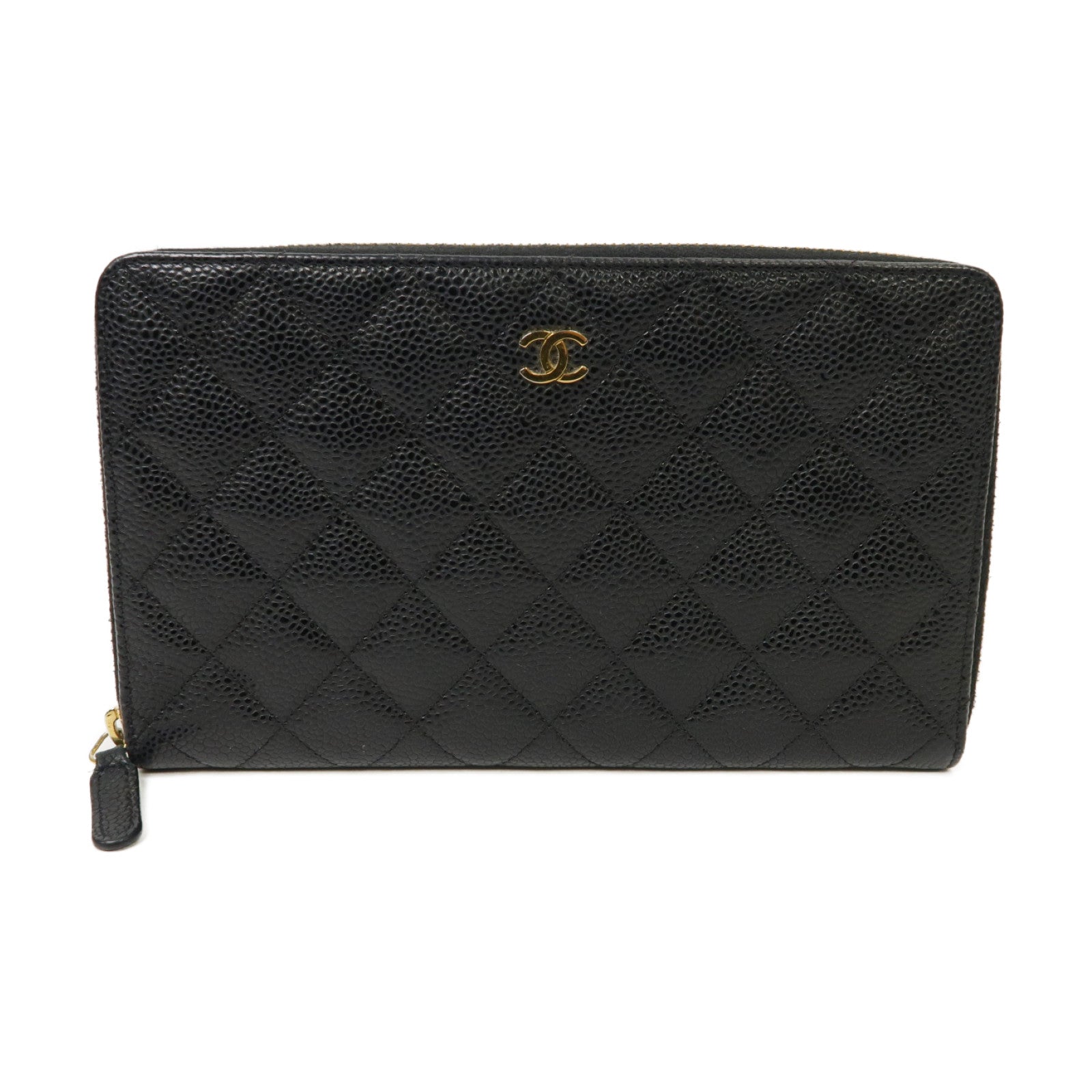 CHANEL **【激減優惠】菱格Caviar皮革Zipped Wallet金扣長錢包黒色