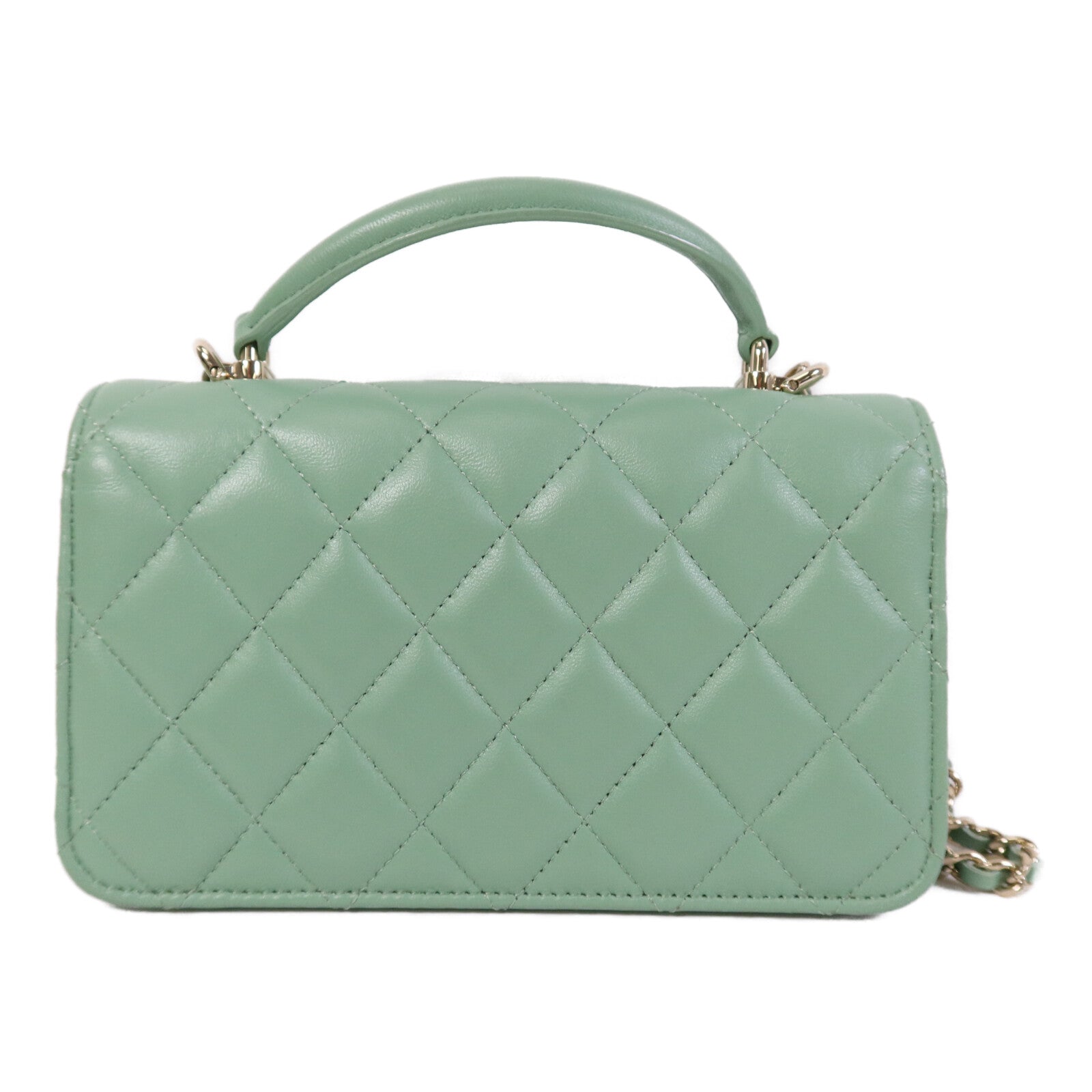 CHANEL 羊皮皮革WOC Wallet On Chain With Handle金扣鏈帶手挽肩背兩用袋