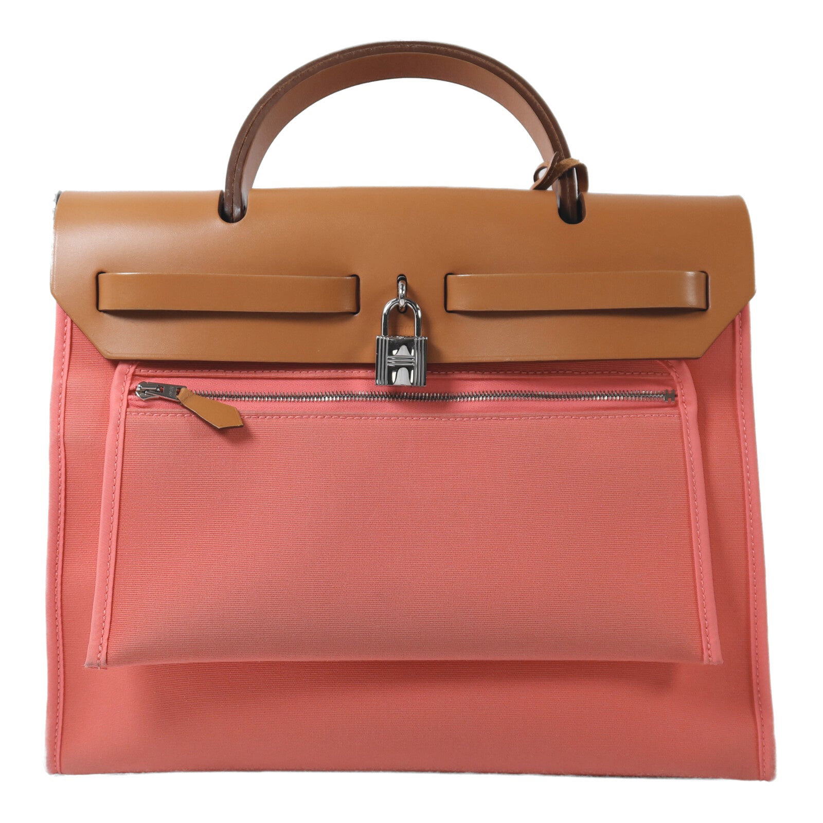 HERMES 帆布Herbag PM銀扣手挽肩背兩用袋Rose Azalee