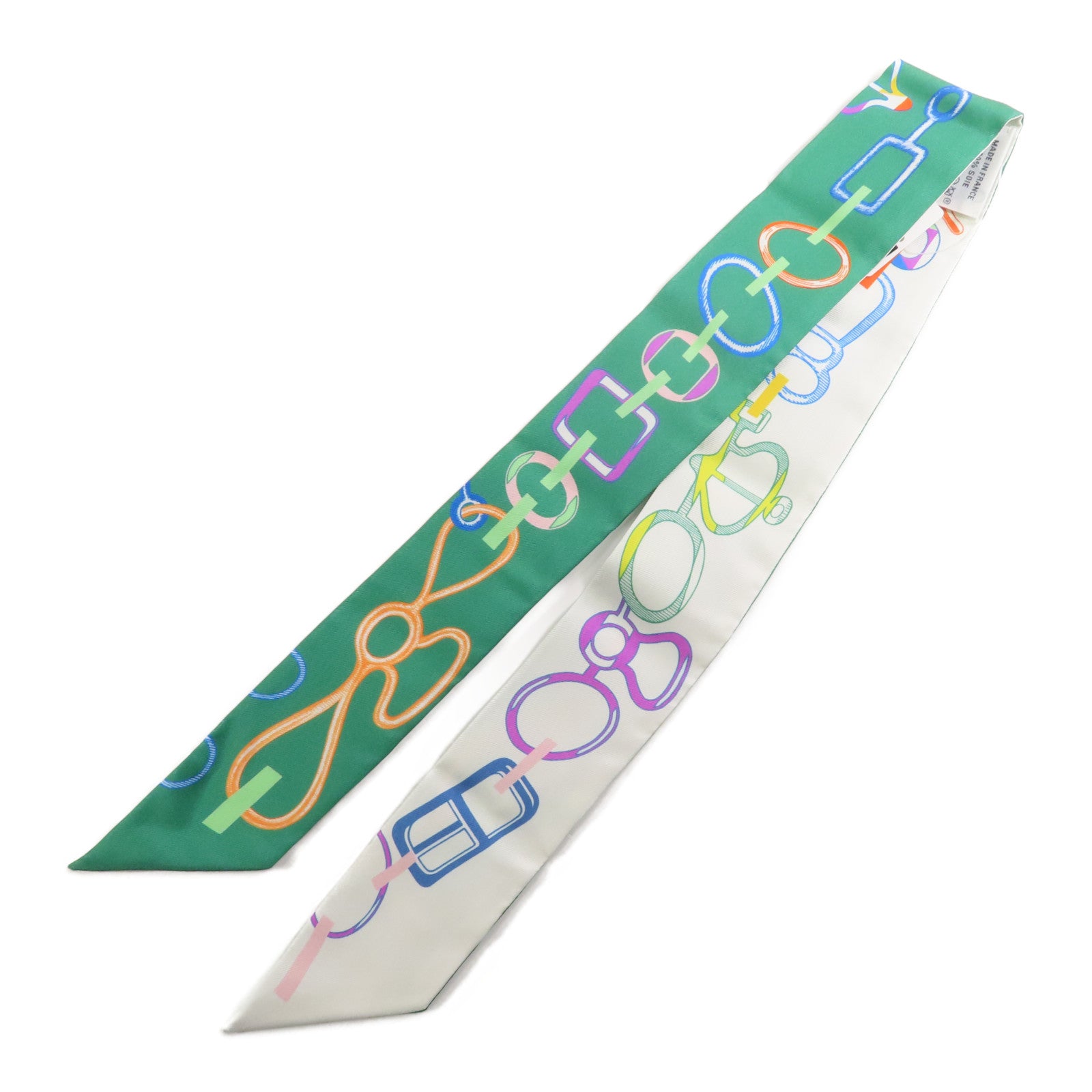 HERMES Twilly Scarf Scarves Silk Green White