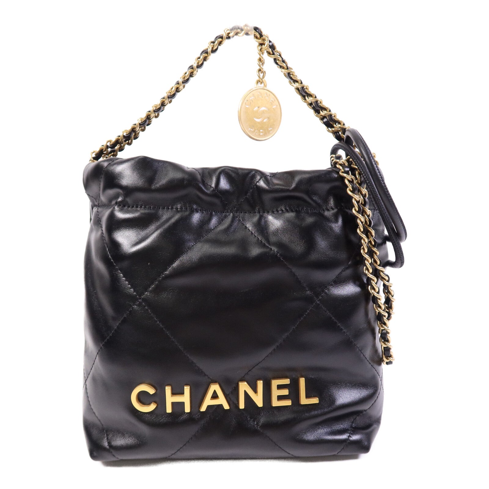 CHANEL 牛皮皮革Mini 22金扣鏈帶肩背袋