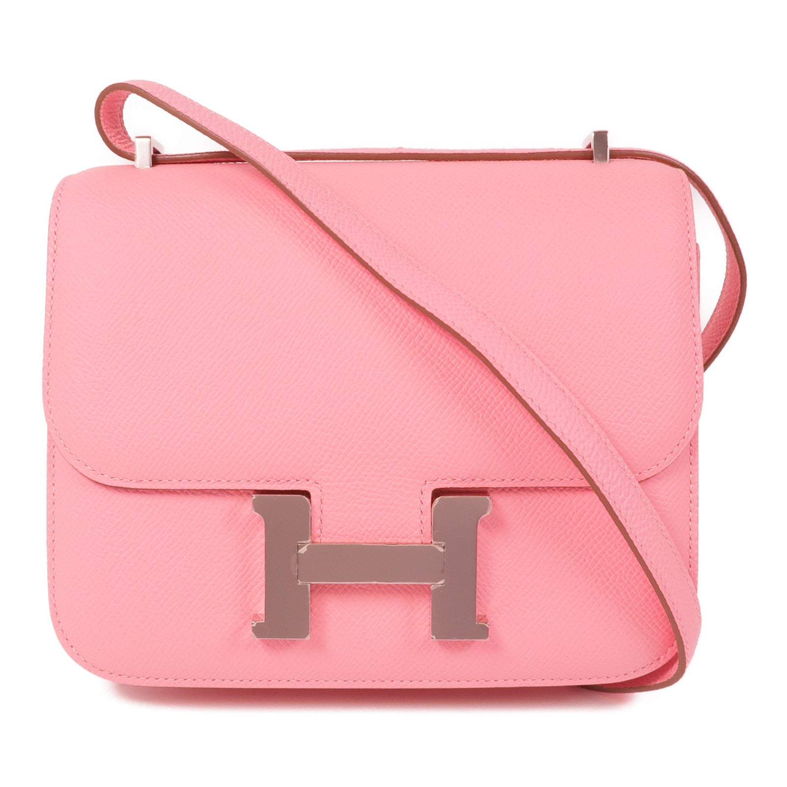 HERMES Epsom皮革Constance Mini銀扣肩背袋1Q Rose Confetti