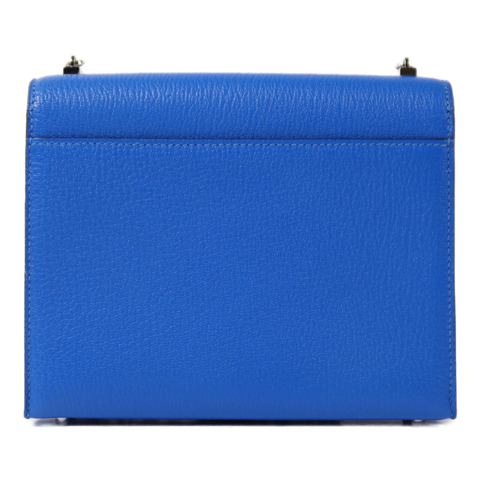 HERMES Chevre皮革Verrou Mini銀扣鏈帶肩背袋Blue Hydra