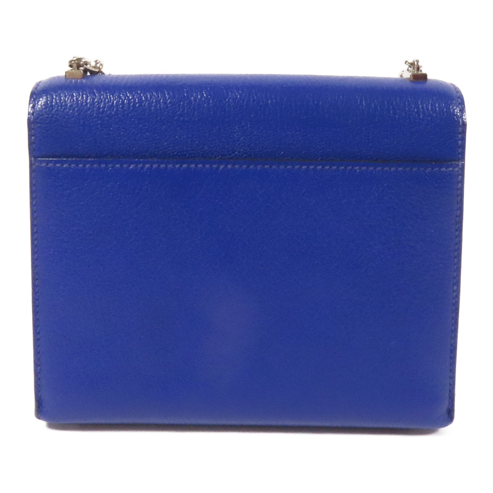 HERMES Chevre皮革Verrou Mini銀扣鏈帶肩背袋Bleu Electrique