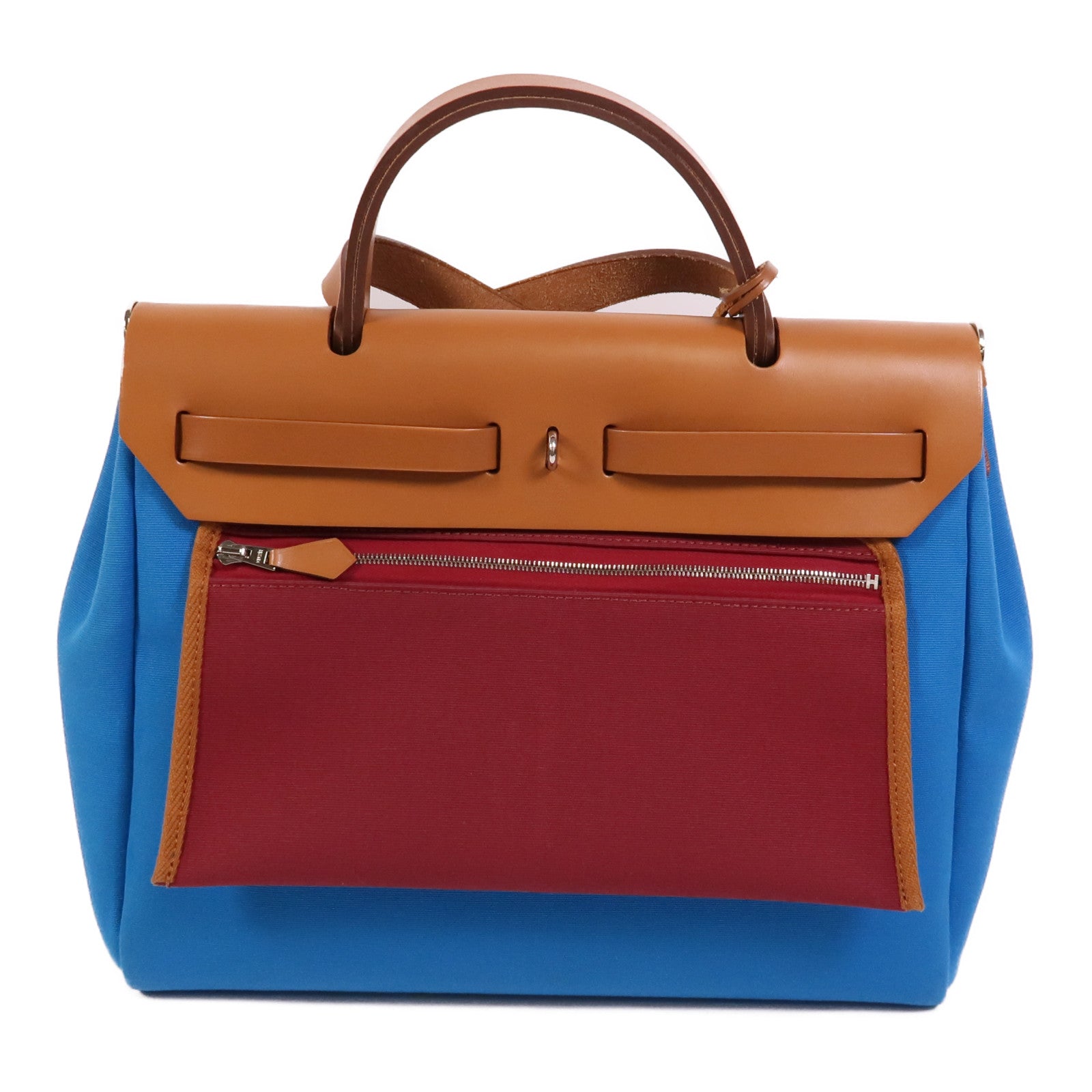 HERMES 帆布Herbag PM手挽肩背兩用袋Bleu Izmir/Ruby