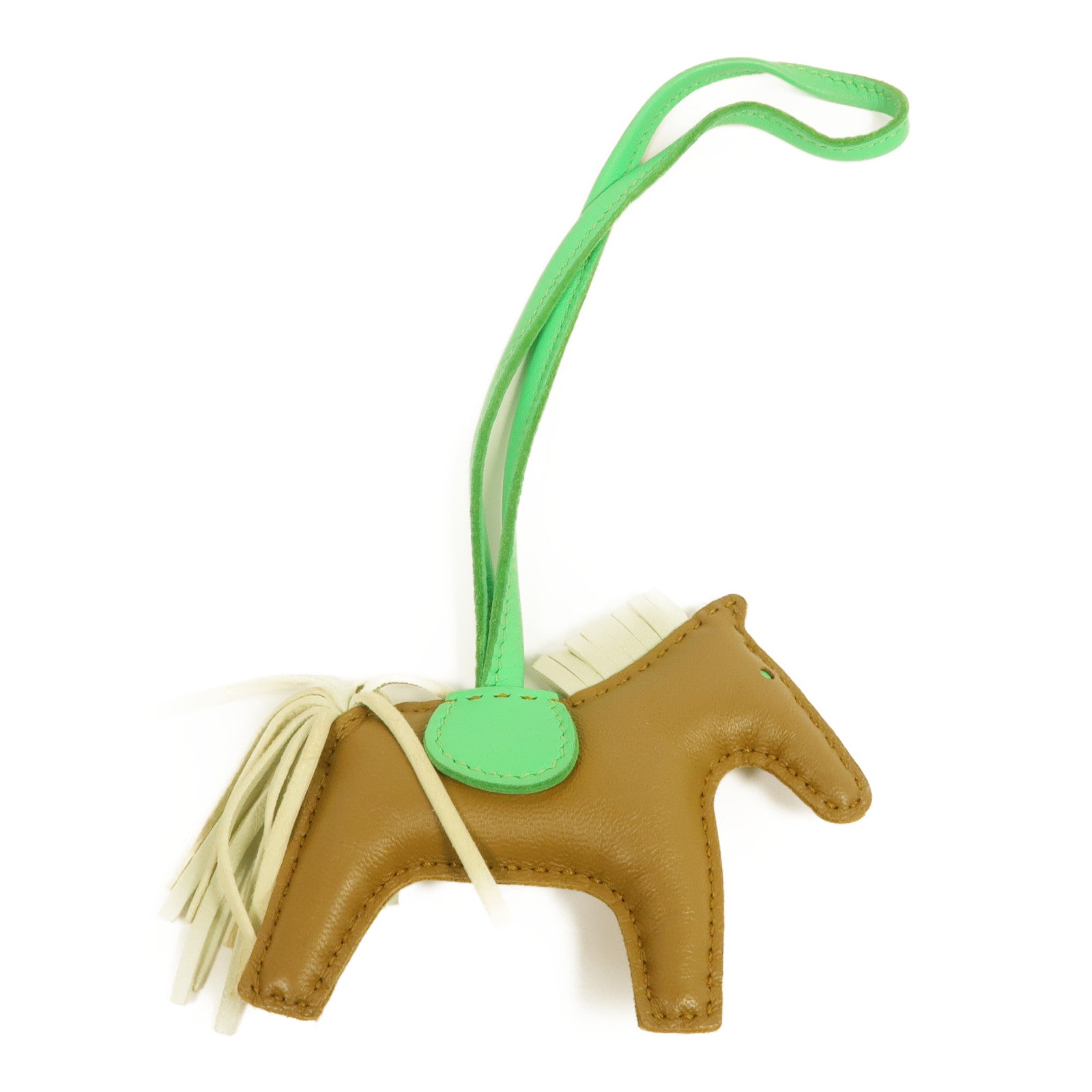 HERMES Milo皮革Rodeo PM掛飾Kraft/Vert Comics