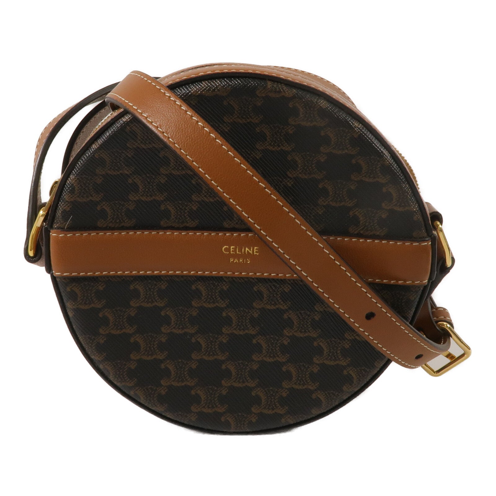 CELINE 塗層帆布/牛皮皮革Round Purse On Strap肩背袋