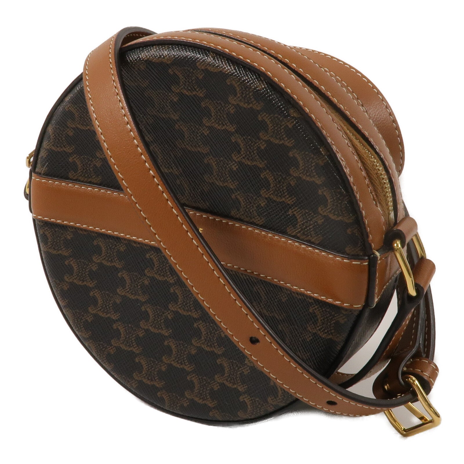 CELINE 塗層帆布/牛皮皮革Round Purse On Strap肩背袋