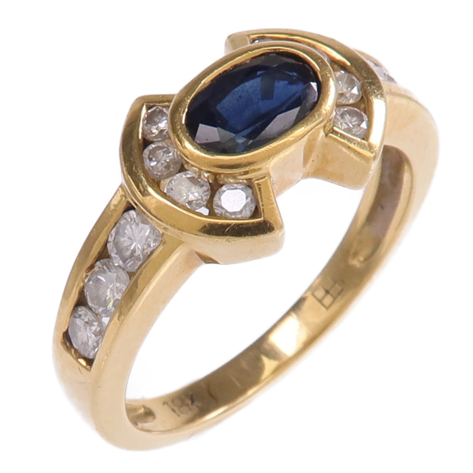 JEWELRY 【激減優惠】18K黃金Sapphire Diamond Ring藍寶石/鑽石戒指US#6.25