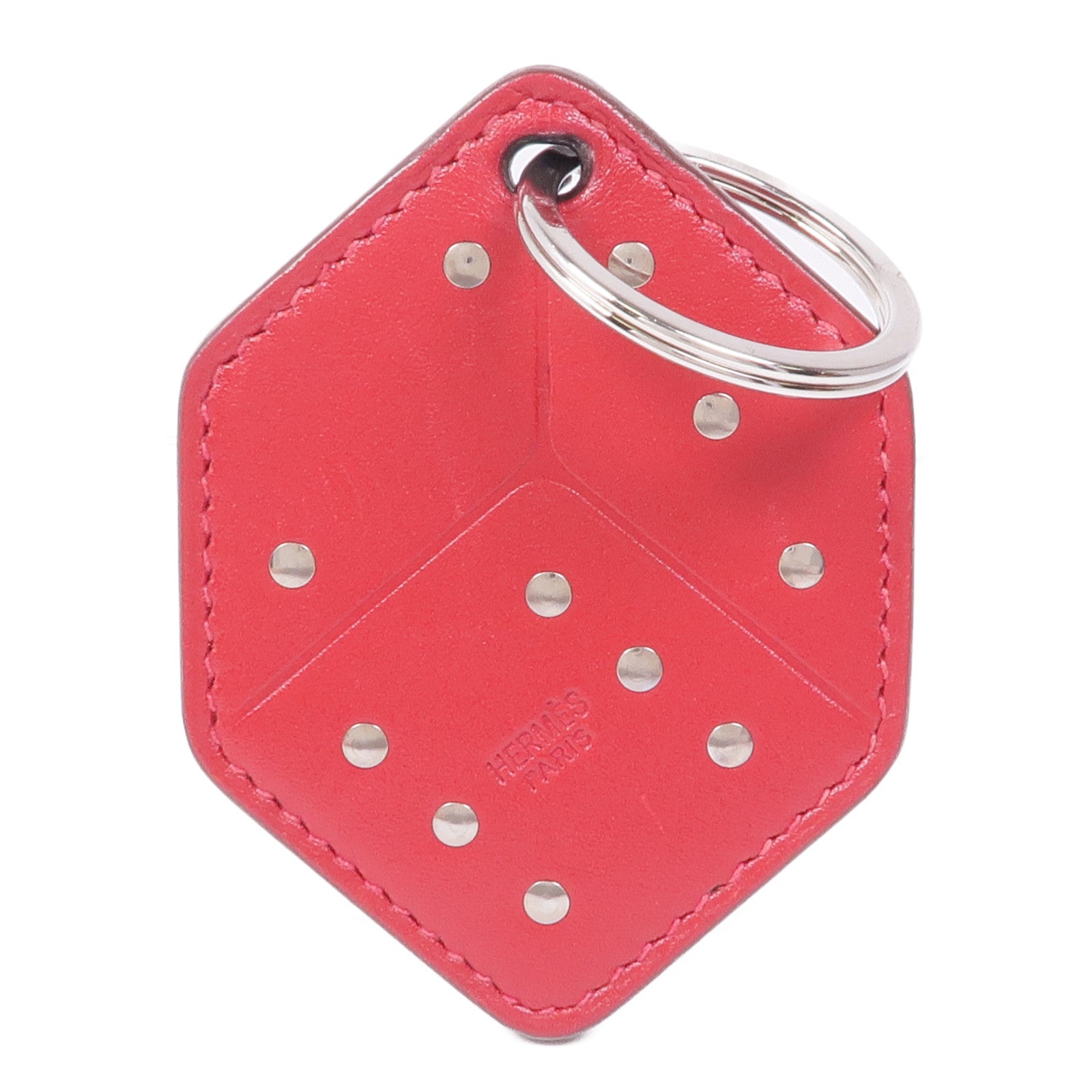 HERMES Swift皮革Charm銀扣掛飾Red