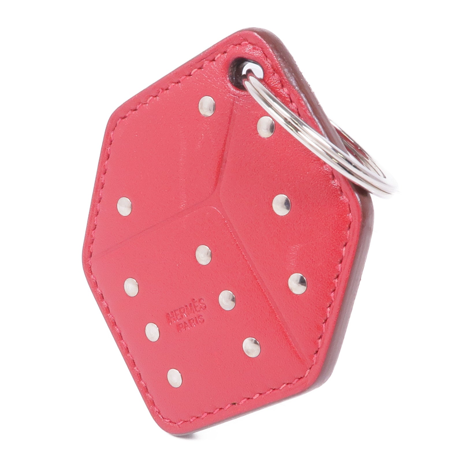 HERMES Swift皮革Charm銀扣掛飾Red