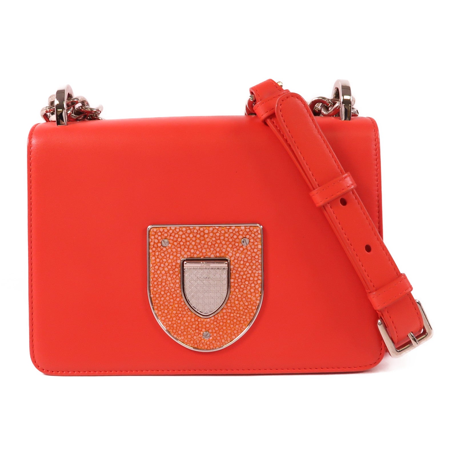 Dior 魔鬼魚皮革/牛皮皮革Chain Shoulder Bag銀扣鏈帶肩背袋