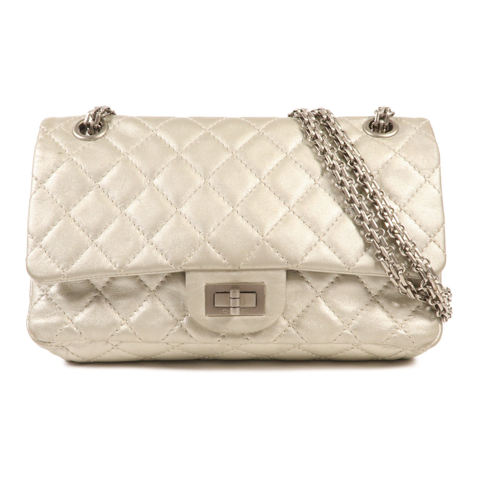 CHANEL 牛皮皮革2.55銀扣鏈帶肩背袋