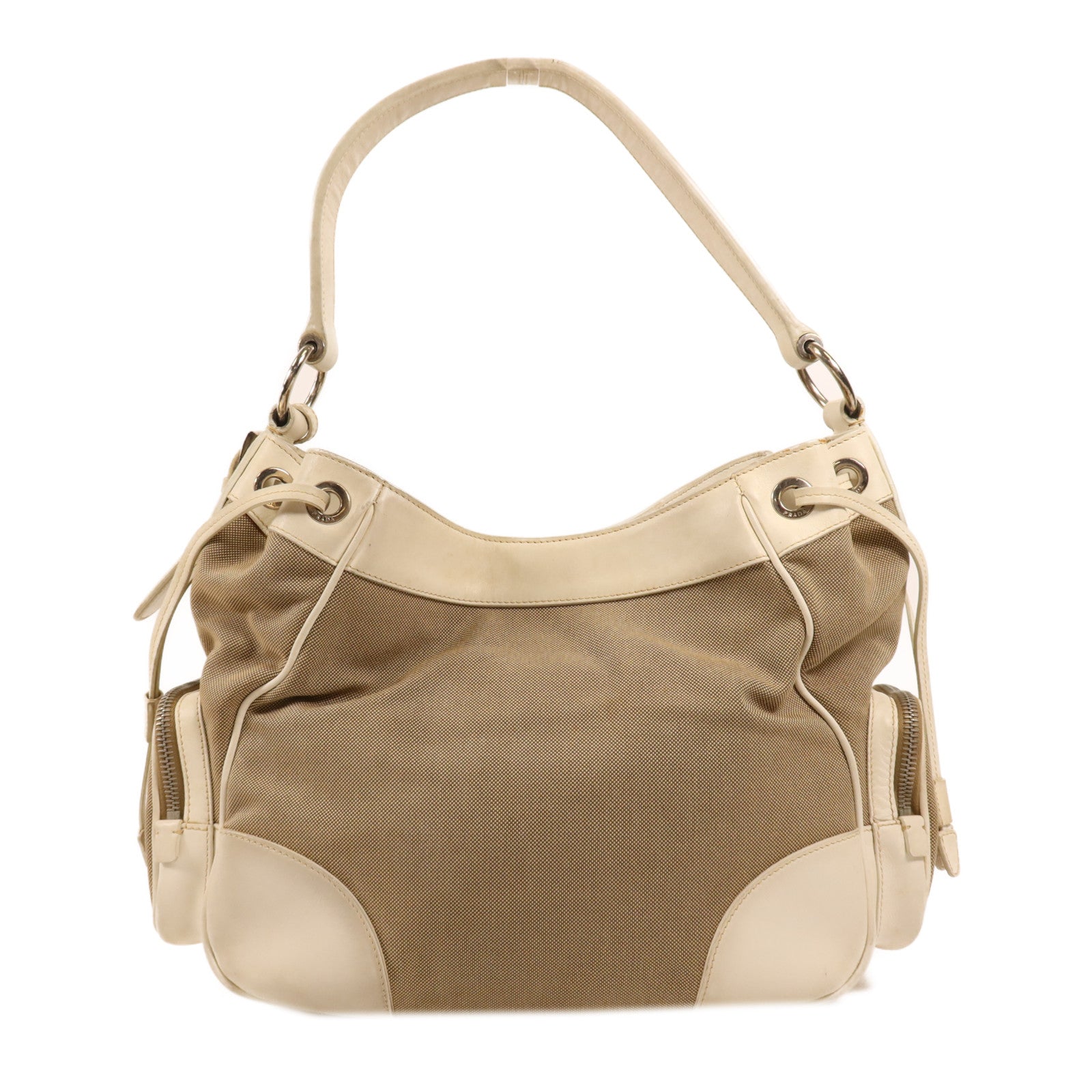 PRADA 帆布Shoulder Bag銀扣肩背袋