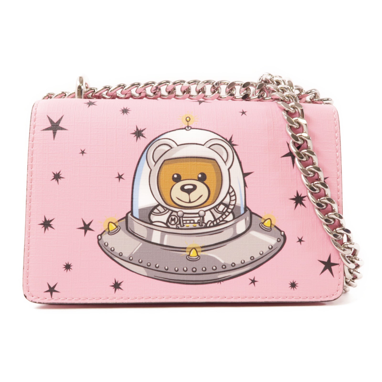 MOSCHINO 【激減優惠】皮革Space Teddy Mini Bag銀扣肩背袋