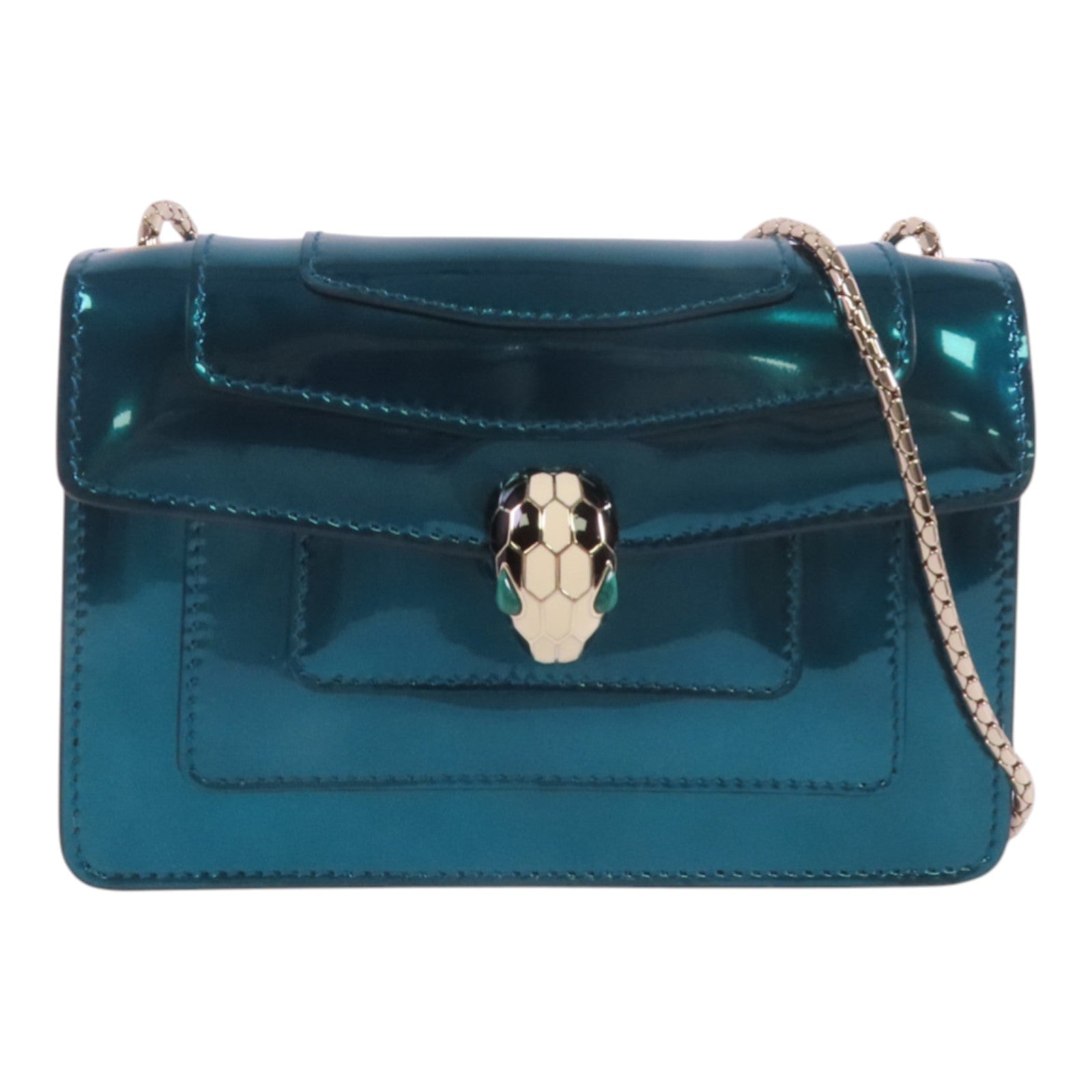 BVLGARI 漆皮皮革Serpenti Forever Mini Bag金扣鏈帶肩背袋