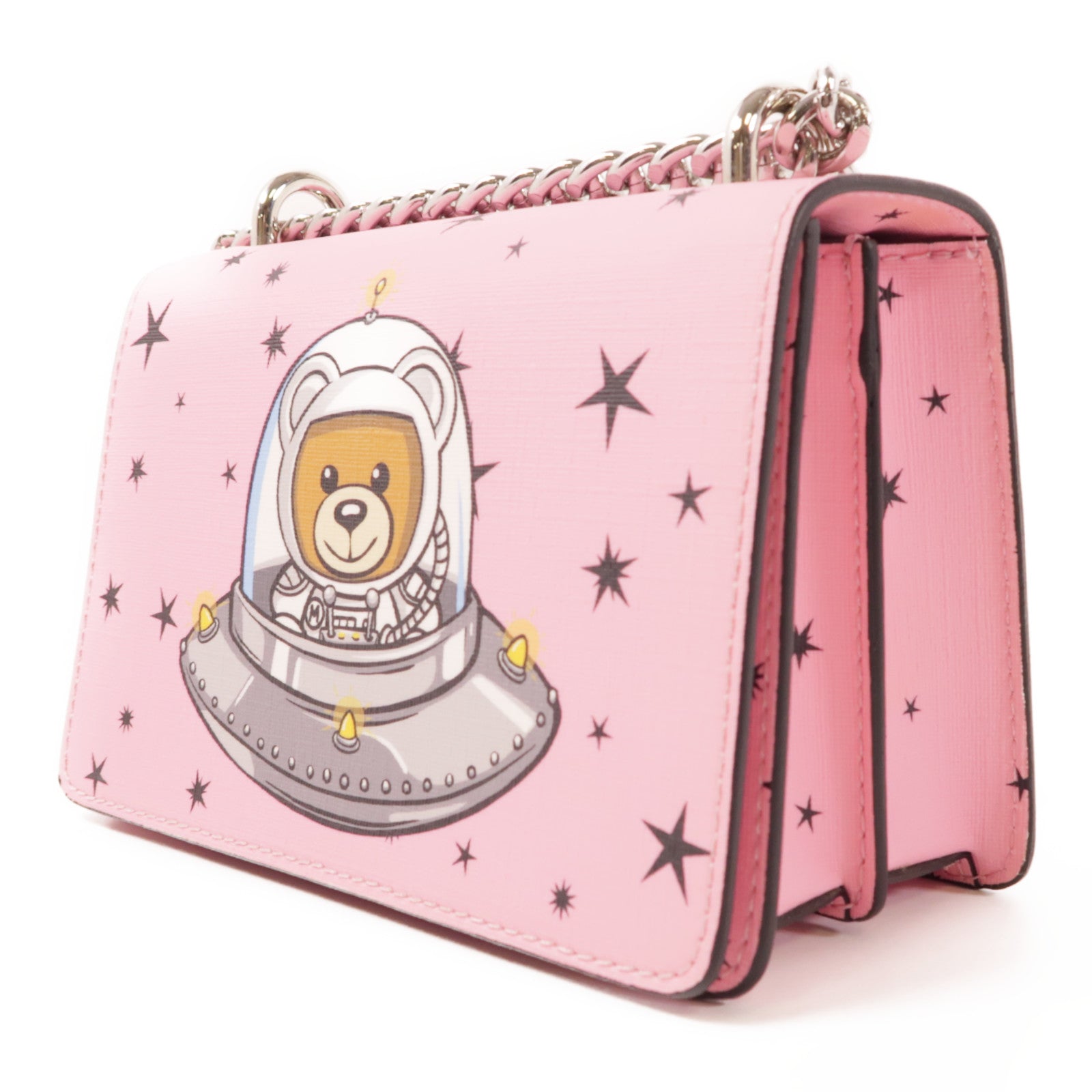 MOSCHINO 【激減優惠】皮革Space Teddy Mini Bag銀扣肩背袋