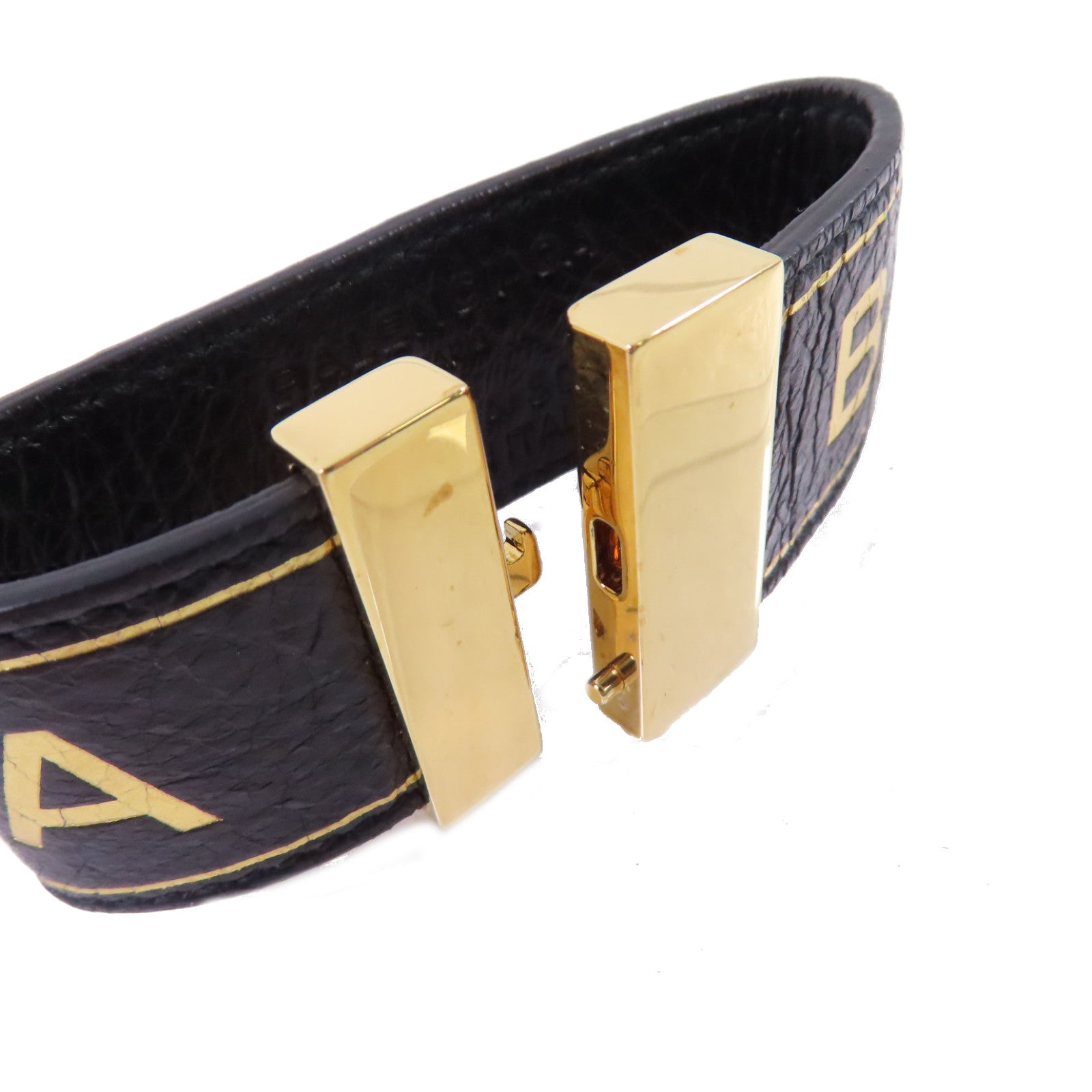 BALENCIAGA (PRICE DOWN) GHW Bracelet Bangle Calfskin Leather Metal Black Gold