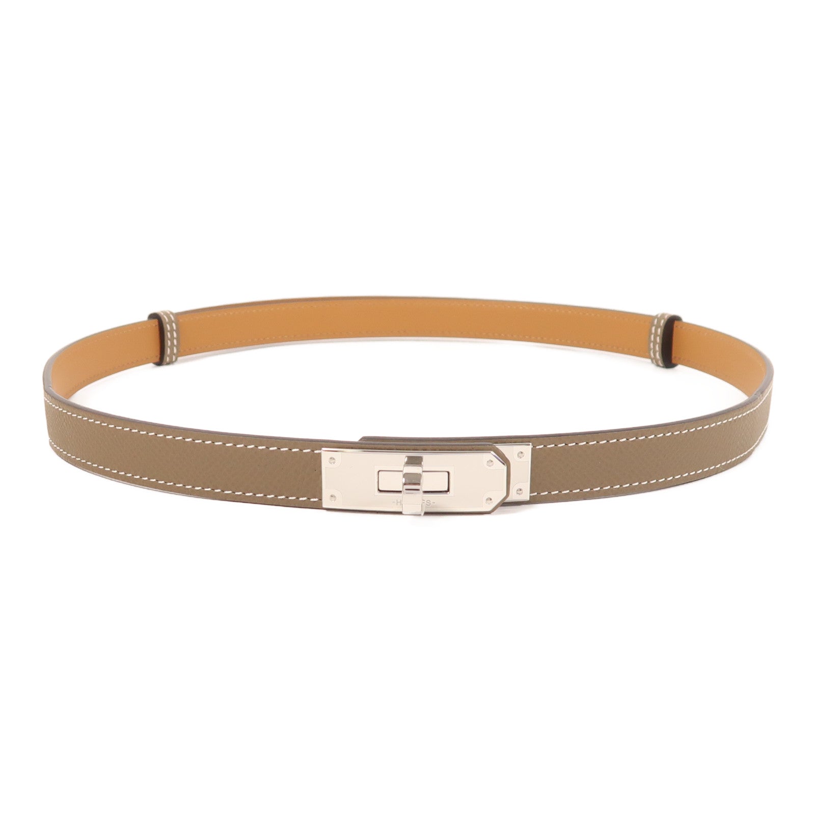 HERMES Epsom皮革Kelly 18 Belt銀扣皮帶18 Etoupe