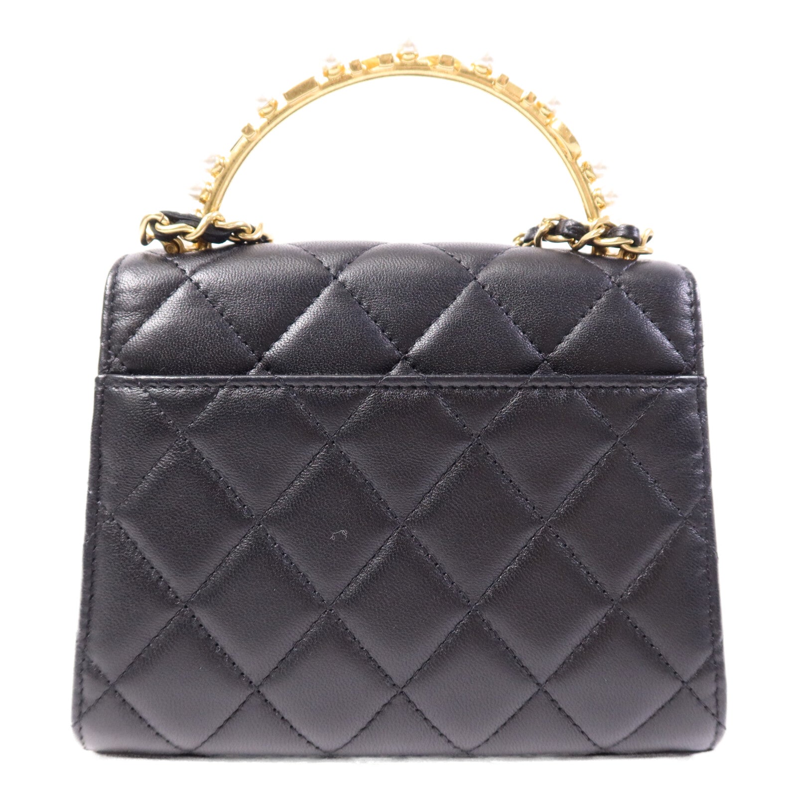 CHANEL 羊皮皮革Mini Flap Bag With Top Handle金扣手挽肩背兩用袋