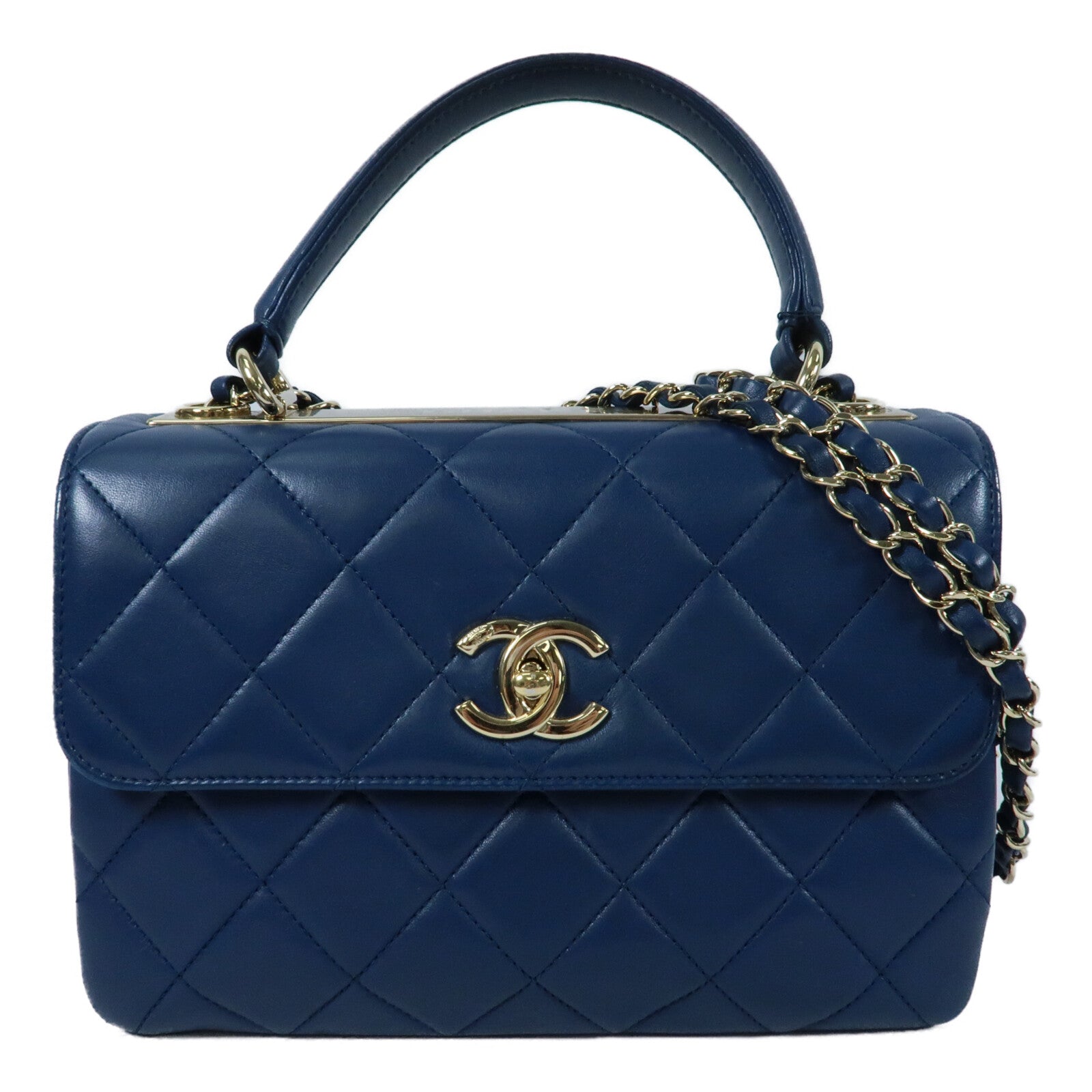 CHANEL 羊皮皮革Trendy CC金扣鏈帶手挽肩背兩用袋