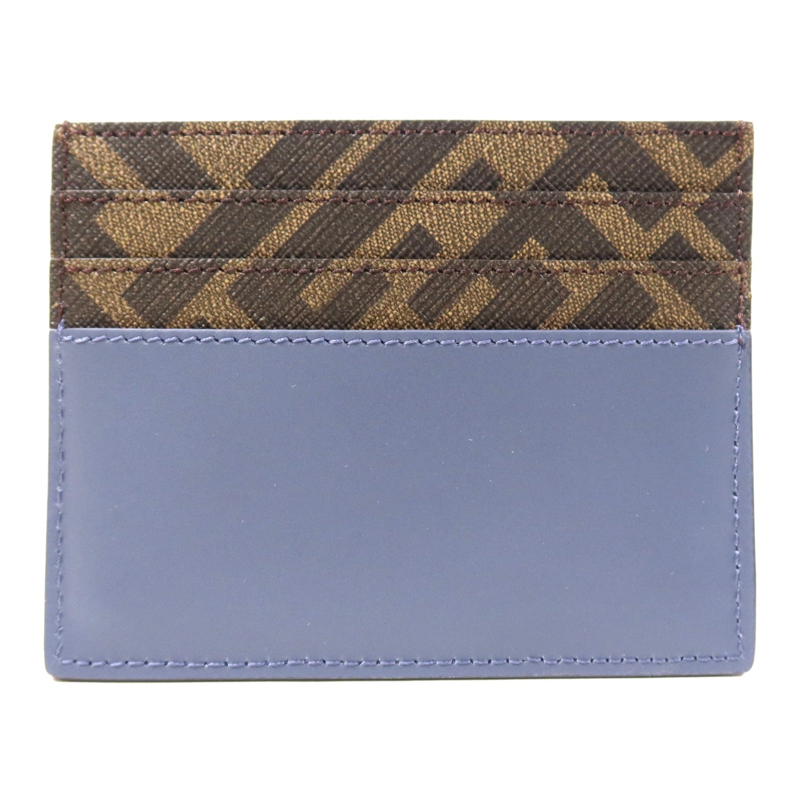 FENDI SHW Squared Card Case Leather/Coated Canvas Blue/Brown 7341
