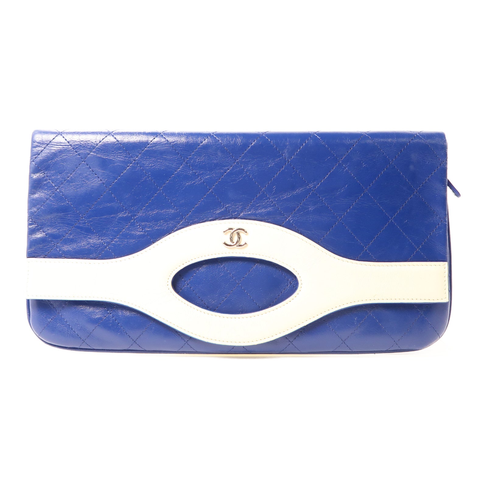 CHANEL 手袋　レザー ネイビー CHANEL 1995年製 シルクサテンCCターンロックハンドバッグ