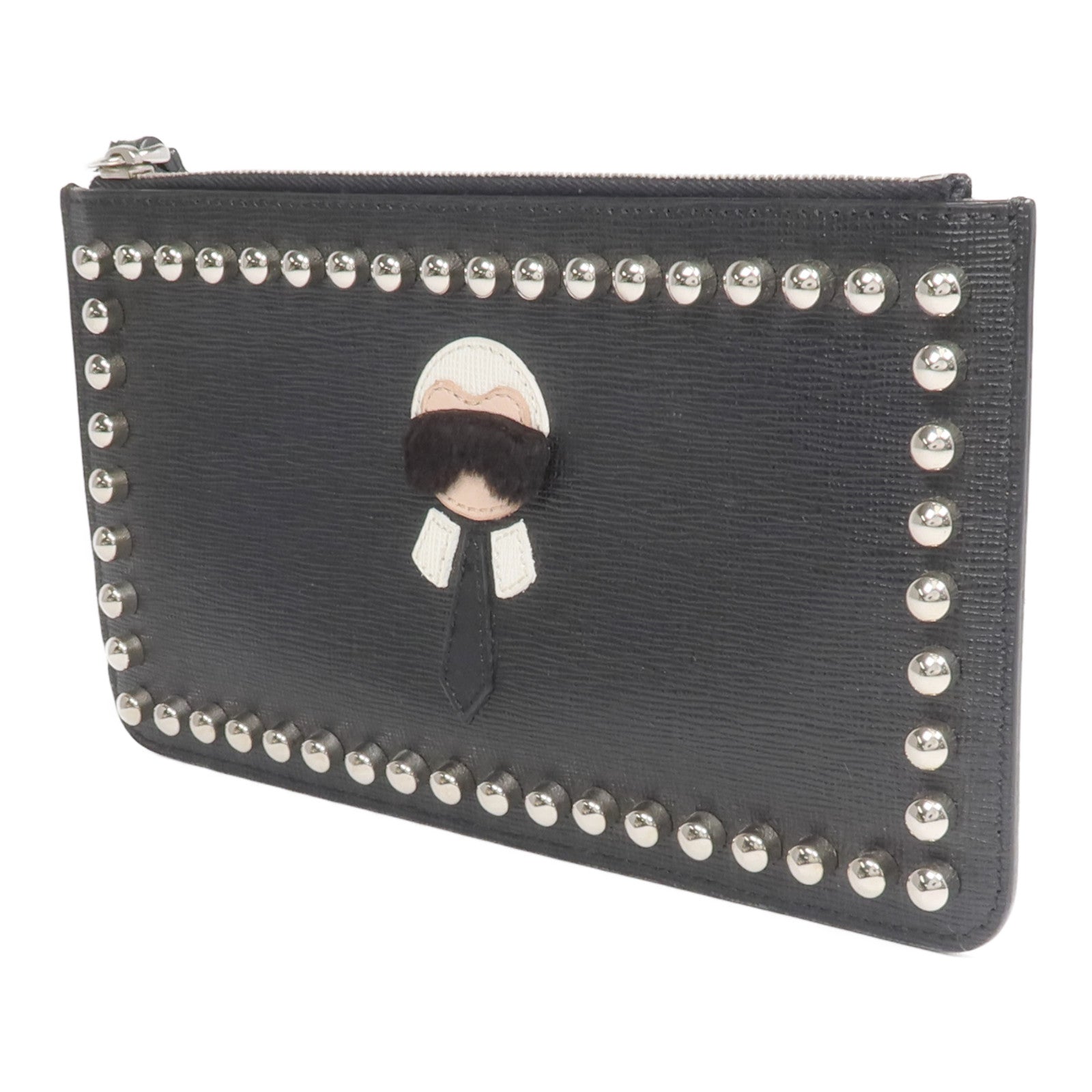 FENDI 【激減優惠】牛皮皮革/水貂皮草Pouch/Clutch銀扣手拿包