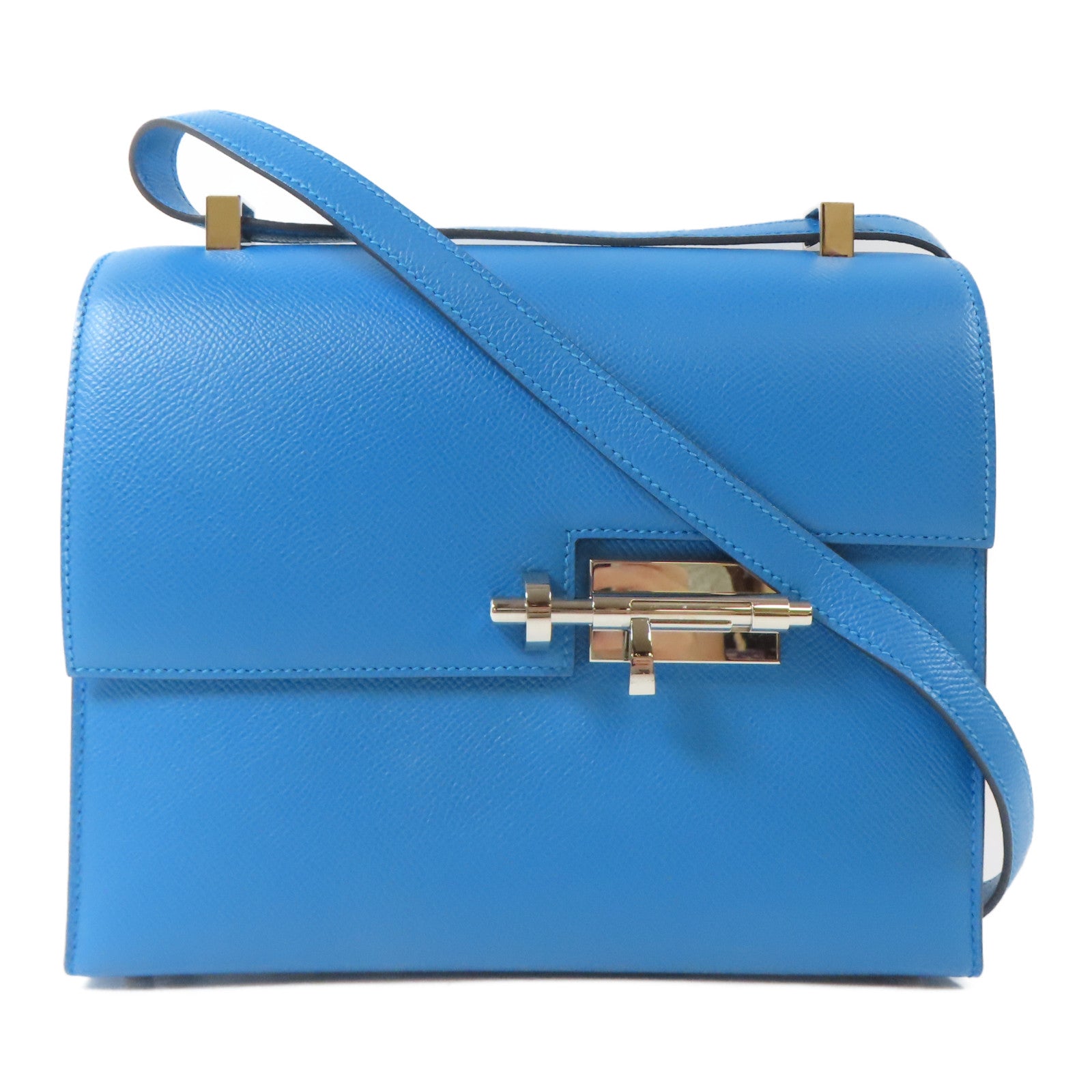 HERMES 【激減優惠】Epsom皮革Verrou 21銀扣肩背袋Blue Zanzibar