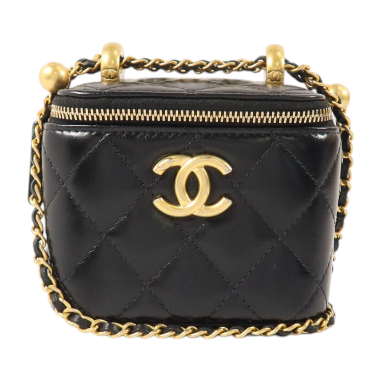 CHANEL 牛皮皮革Mini Vanity Case金扣鏈帶肩背袋