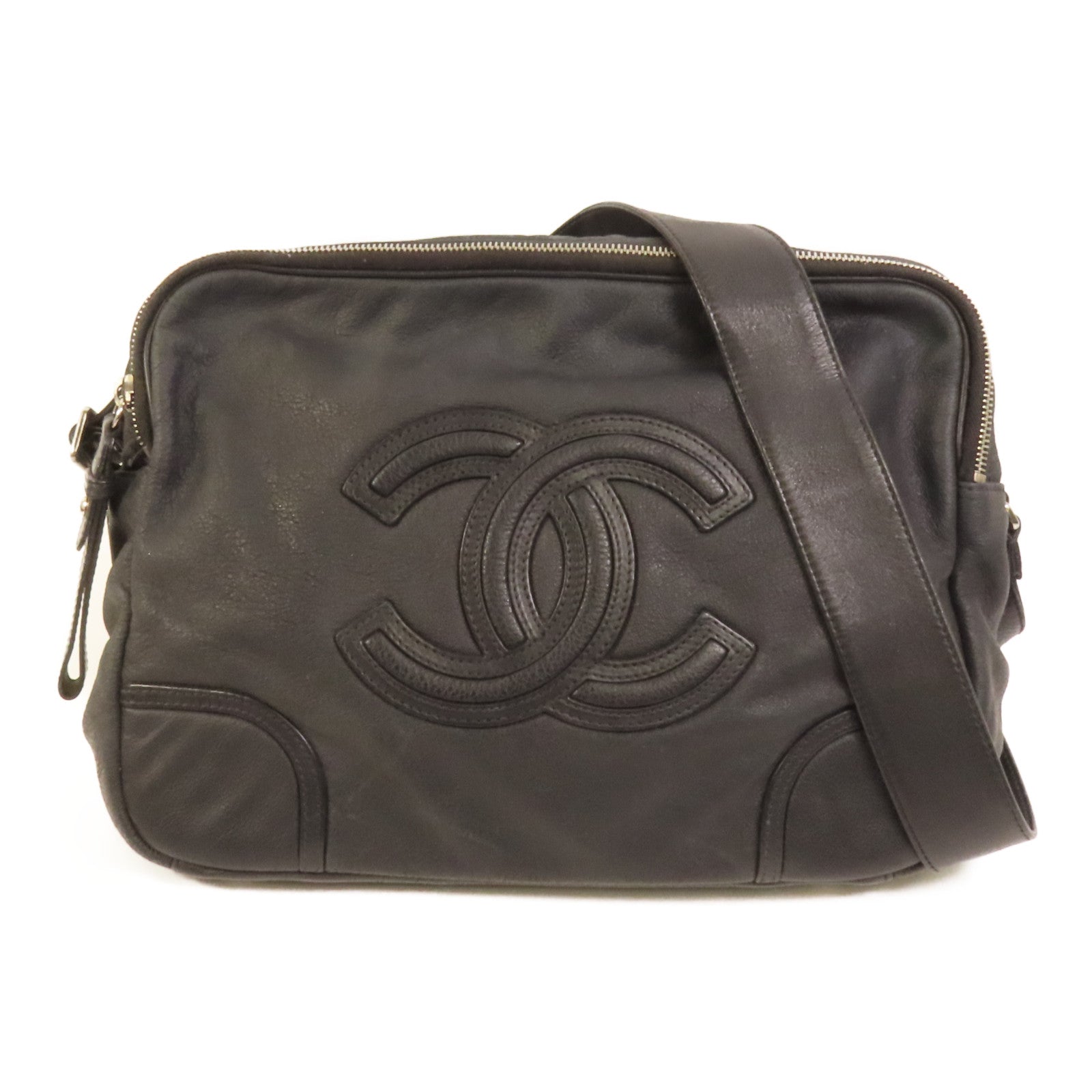 CHANEL 牛皮皮革Shoulder Bag銀扣肩背袋
