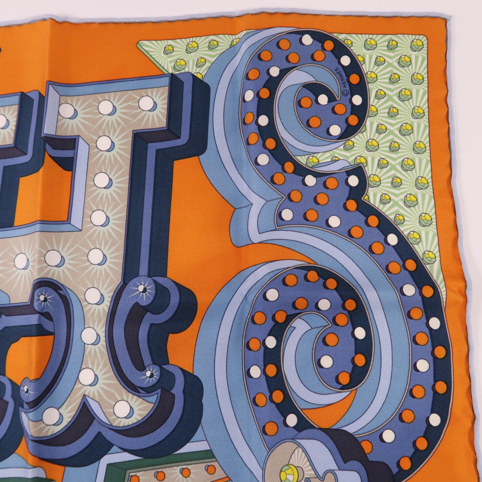 HERMES Scarf 40x40 Silk Orange Blue Multicolored