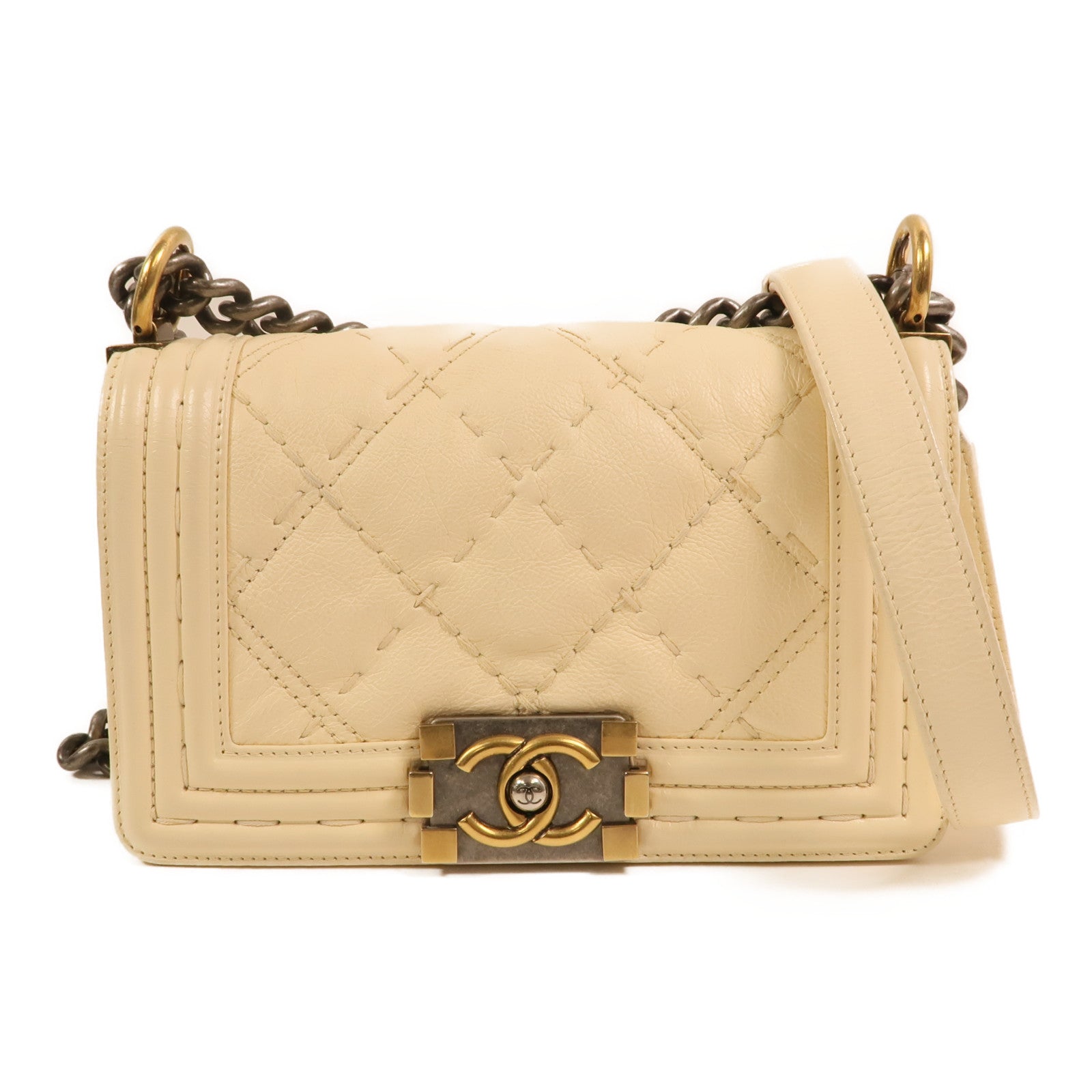 CHANEL 牛皮皮革Boy 20金扣鏈帶肩背袋