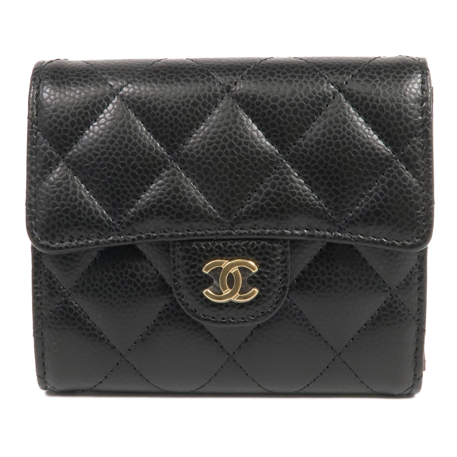 CHANEL 牛皮皮革Trifold Wallet金扣錢包