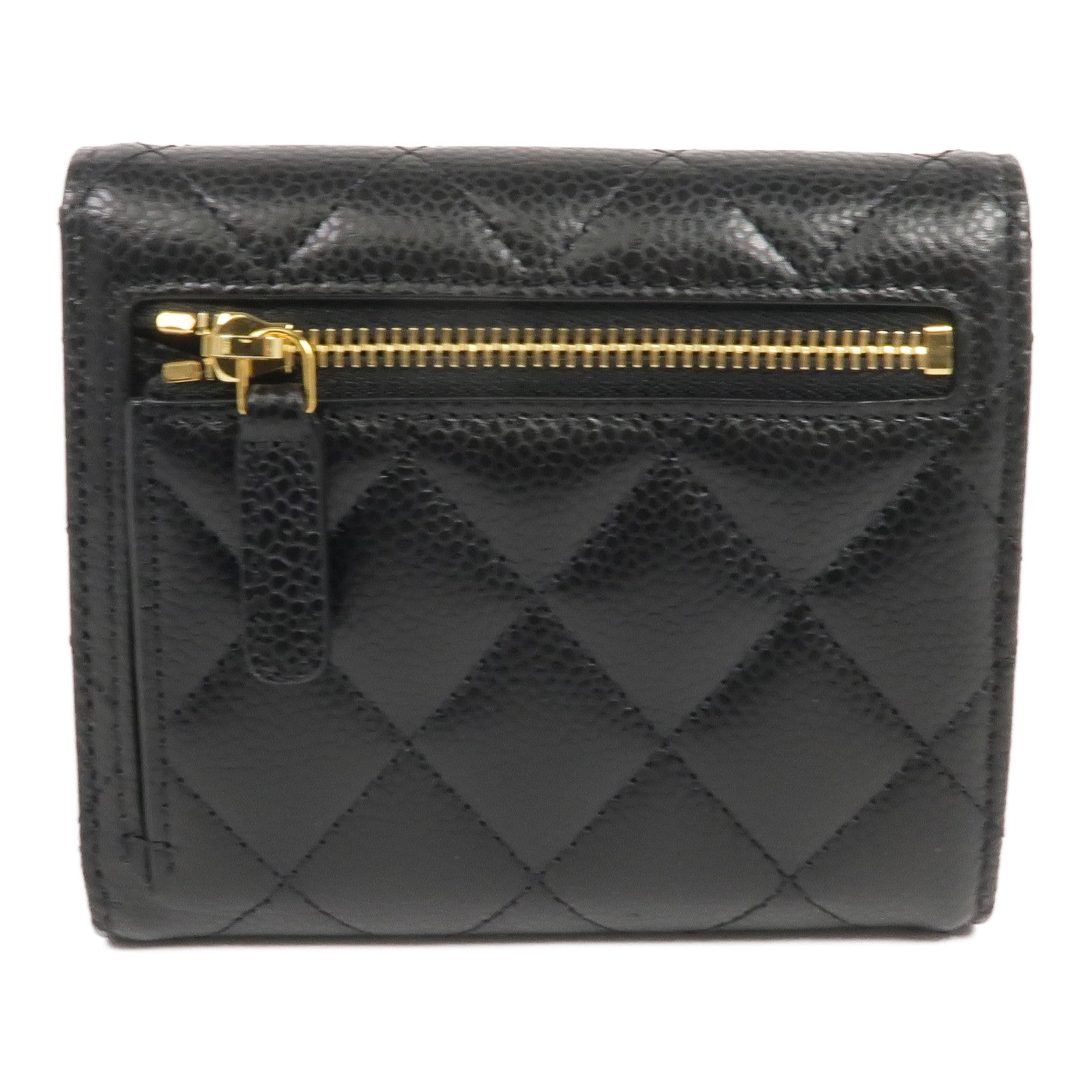 CHANEL 牛皮皮革Trifold Wallet金扣錢包