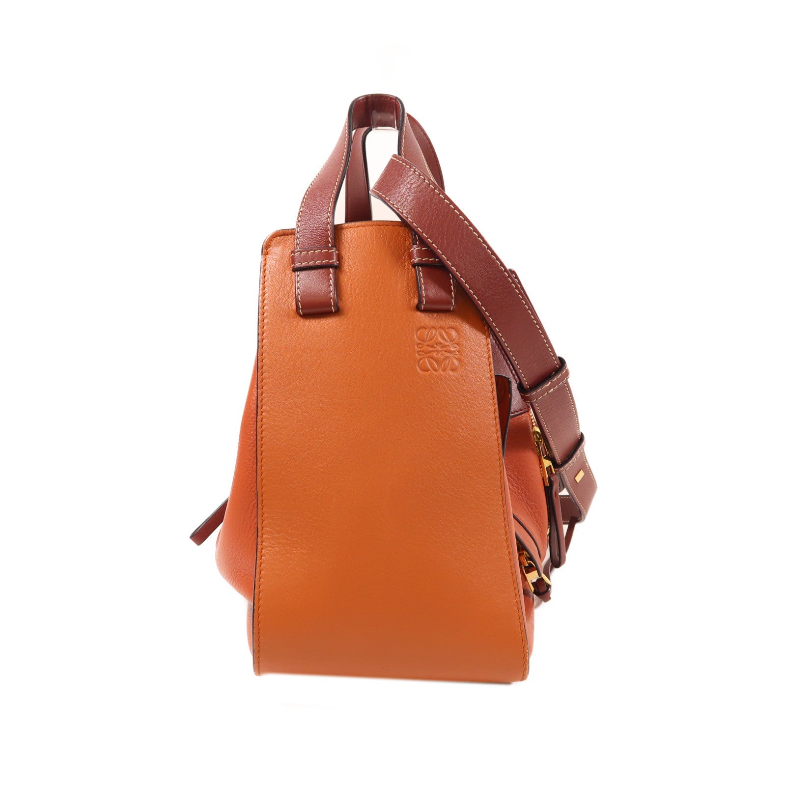 LOEWE 牛皮皮革Hammock金扣手挽肩背兩用袋棕色