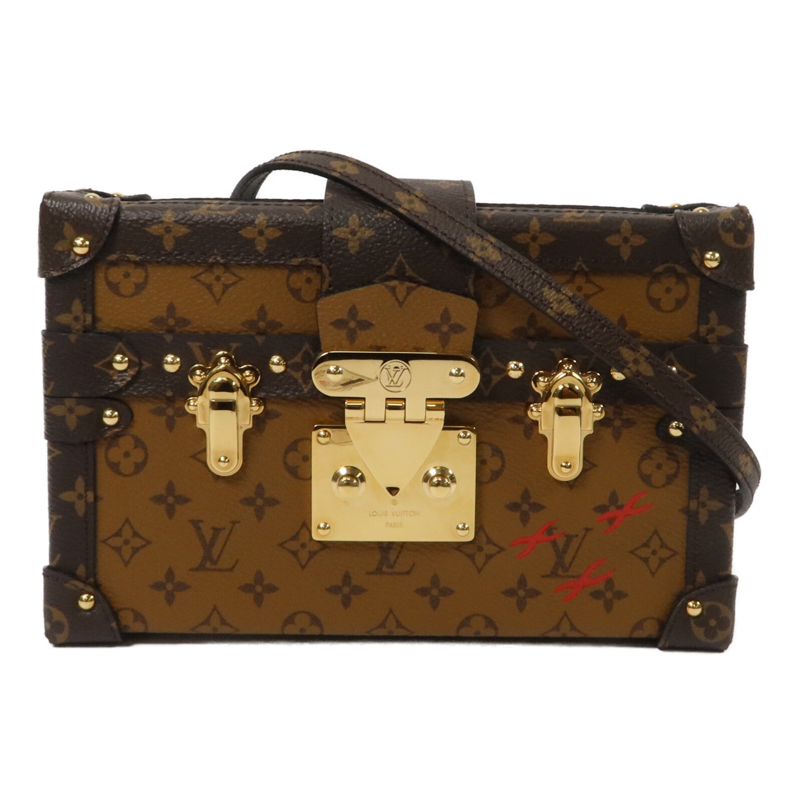 LOUIS VUITTON Monogram Reverse Petite Malle金扣肩背袋
