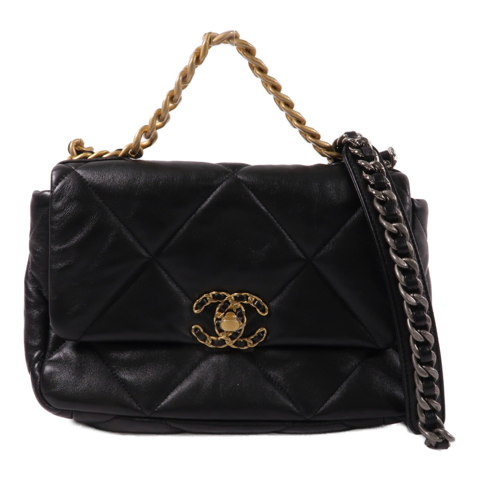 CHANEL 羊皮皮革C19 Small鏈帶手挽肩背兩用袋