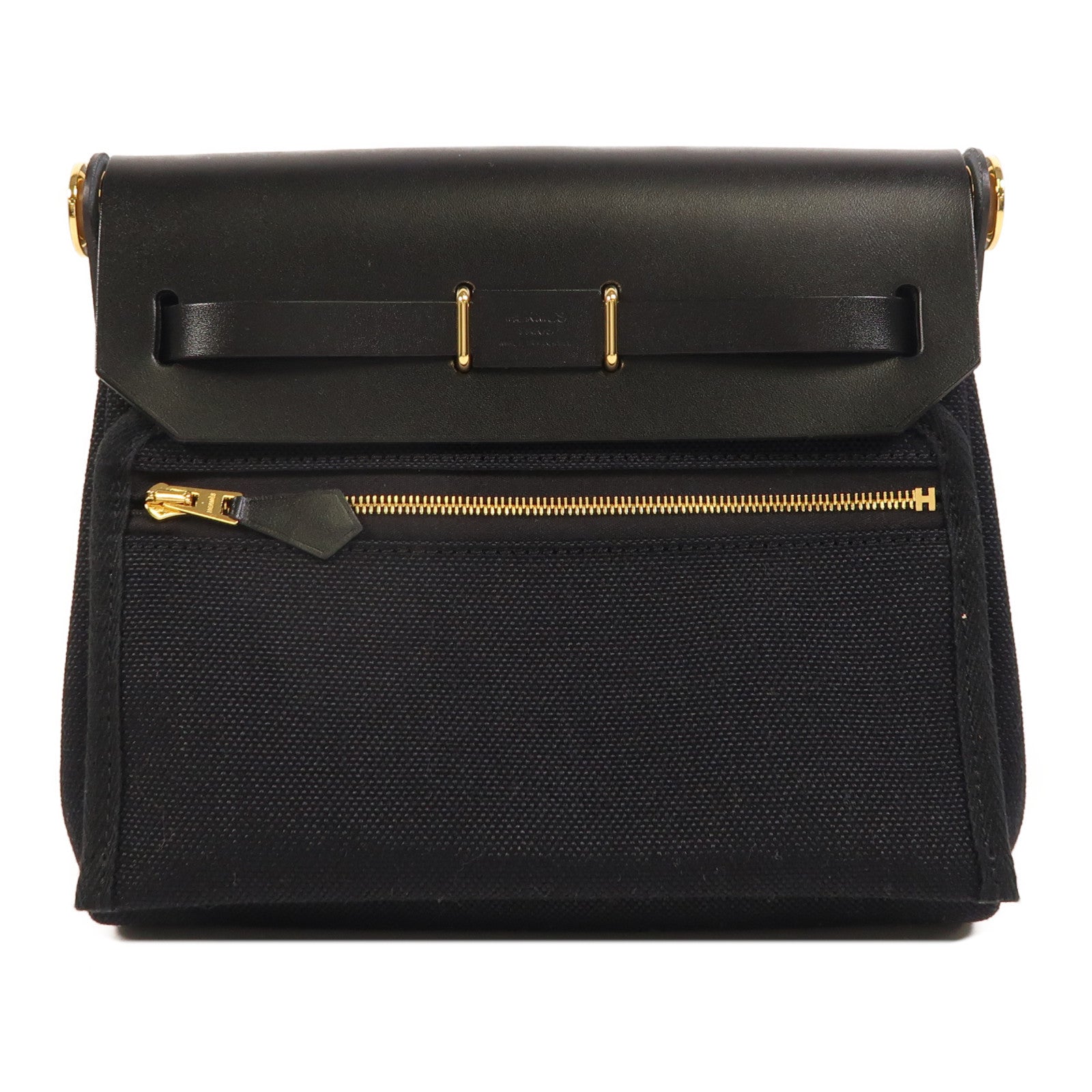 HERMES 帆布Mini Herbag金扣肩背袋