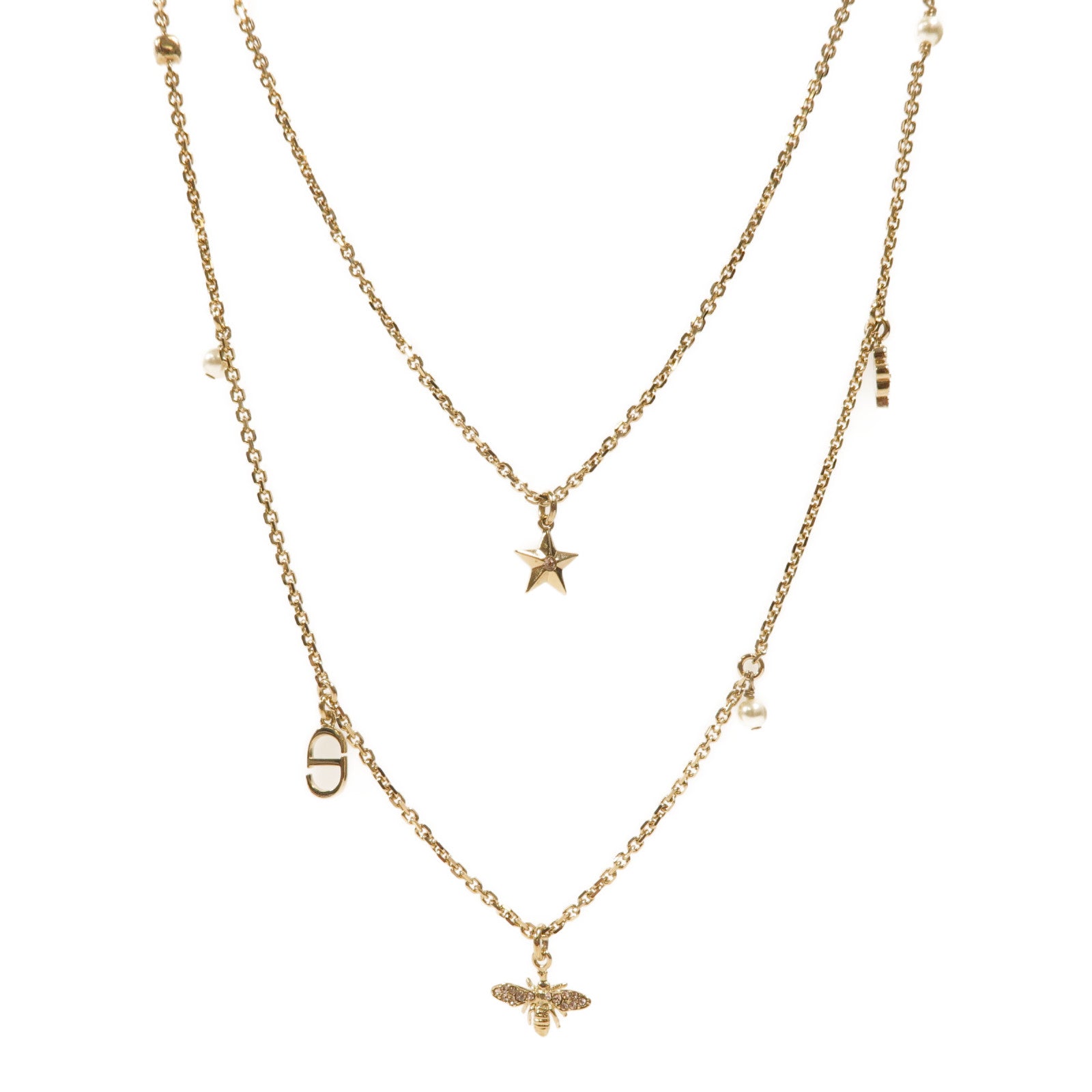 Dior 金屬Gold Bee and Star Double Necklace項鍊